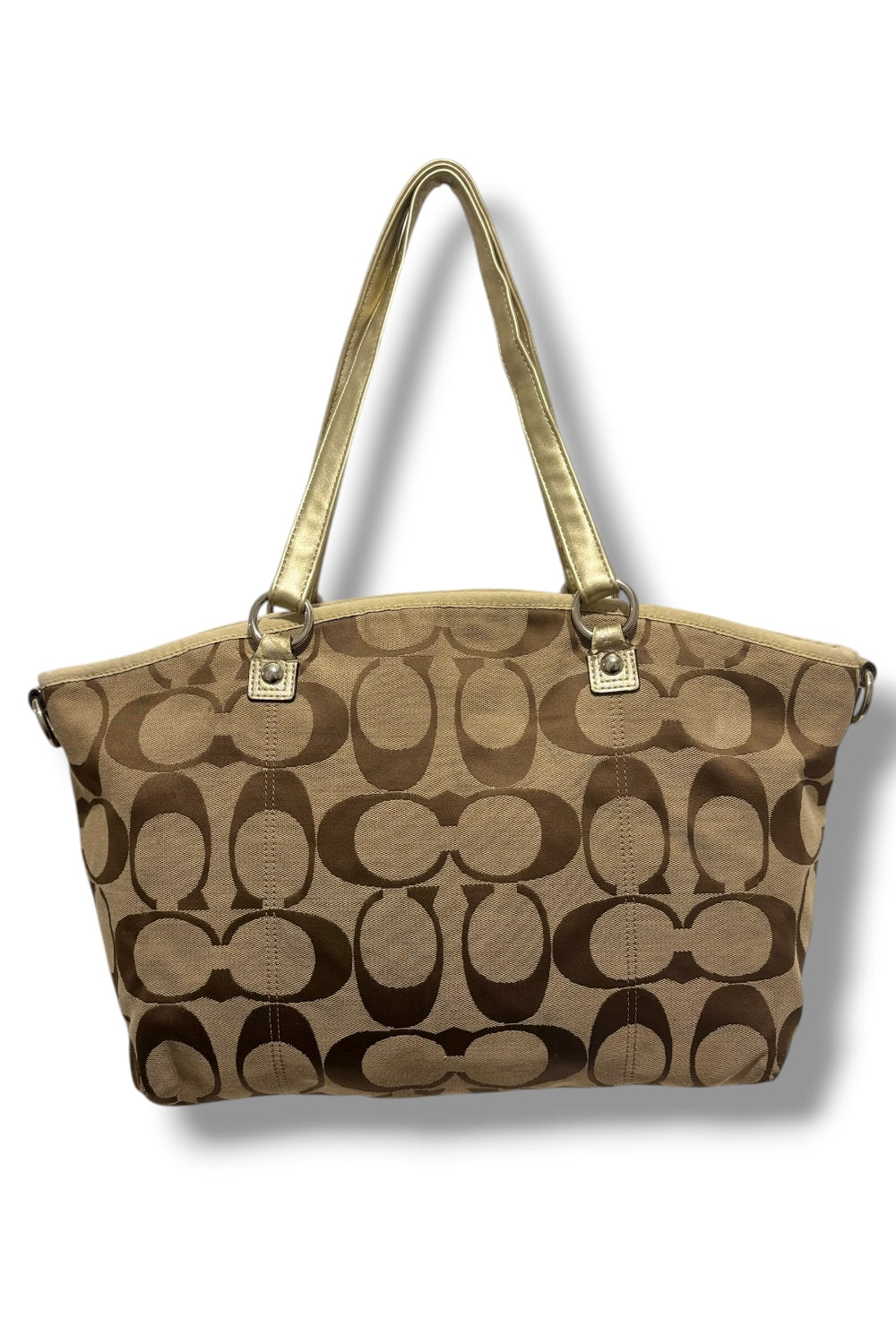 Coach 'Rowan' Brown Khaki Signature Canvas & Gold Leather XXL Poppy Vintage Tote