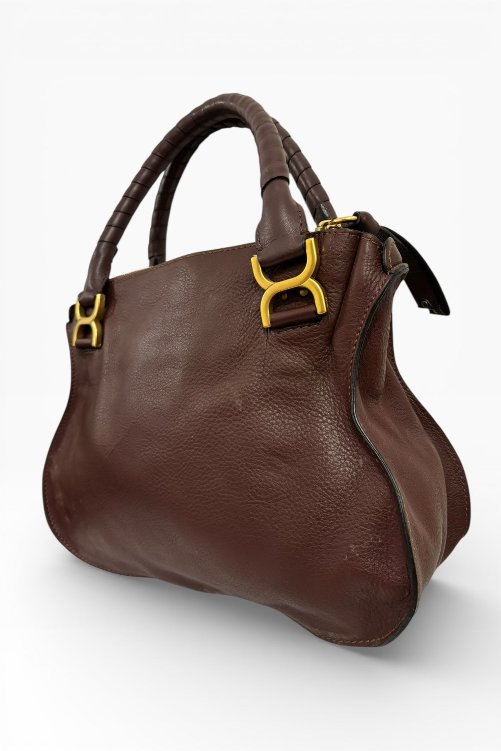 Chloe Marcie Burgundy / Purple Grained Leather  Large Satchel Shoulder Bag