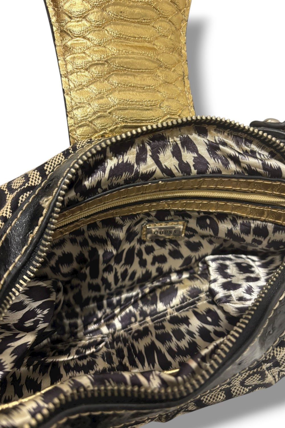 Guess Rare 2000's Signature Black & Grey Studded Canvas Leather PVC shoulder Bag