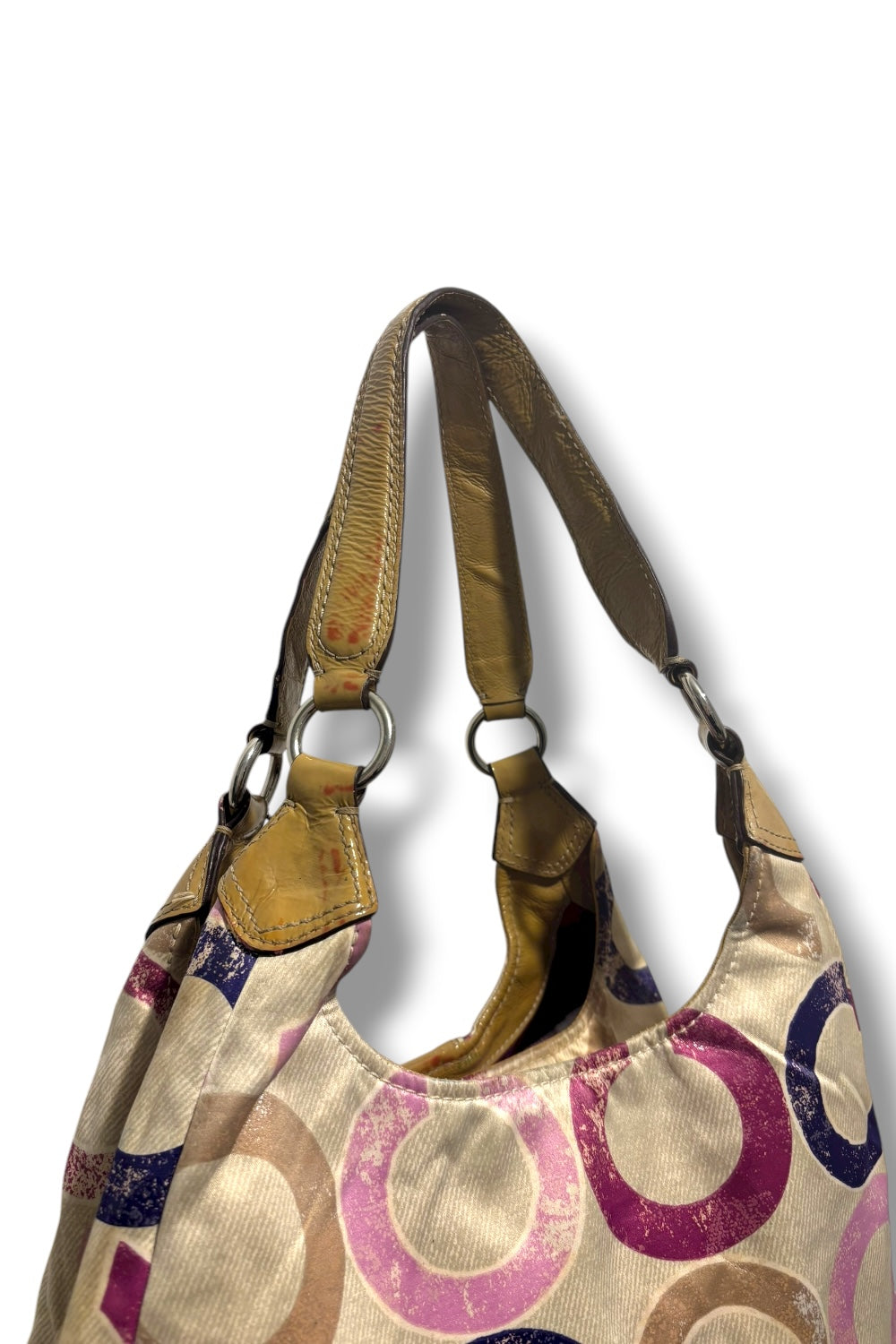 Coach Vintage Pink & Brown Madison Maggie Signature Distressed Hobo Shoulder Bag