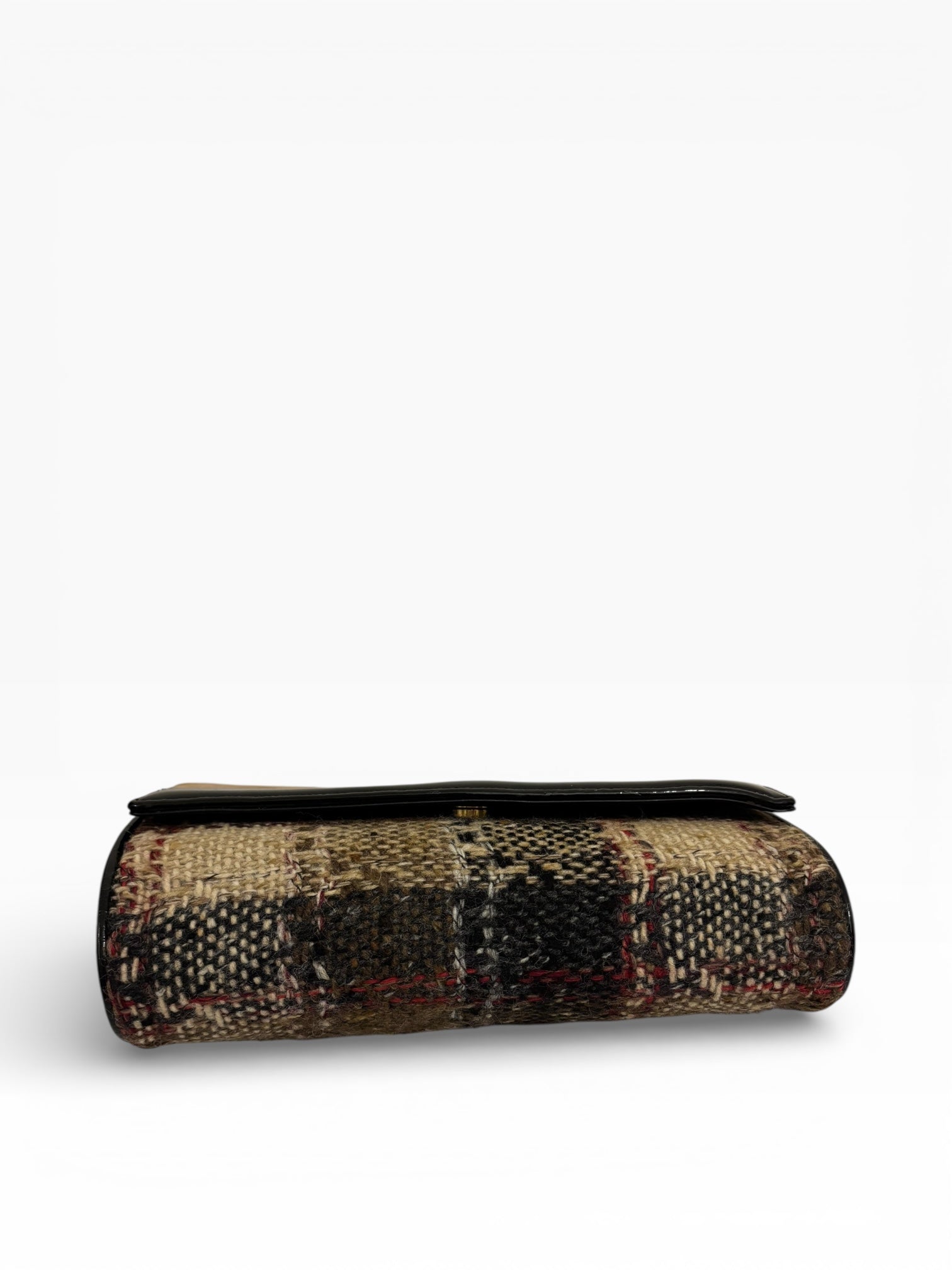 Burberry Wool Minaudière Checkered Black & Brown Leather Trim Tweed Nova Crossbody / Shoulder Bag