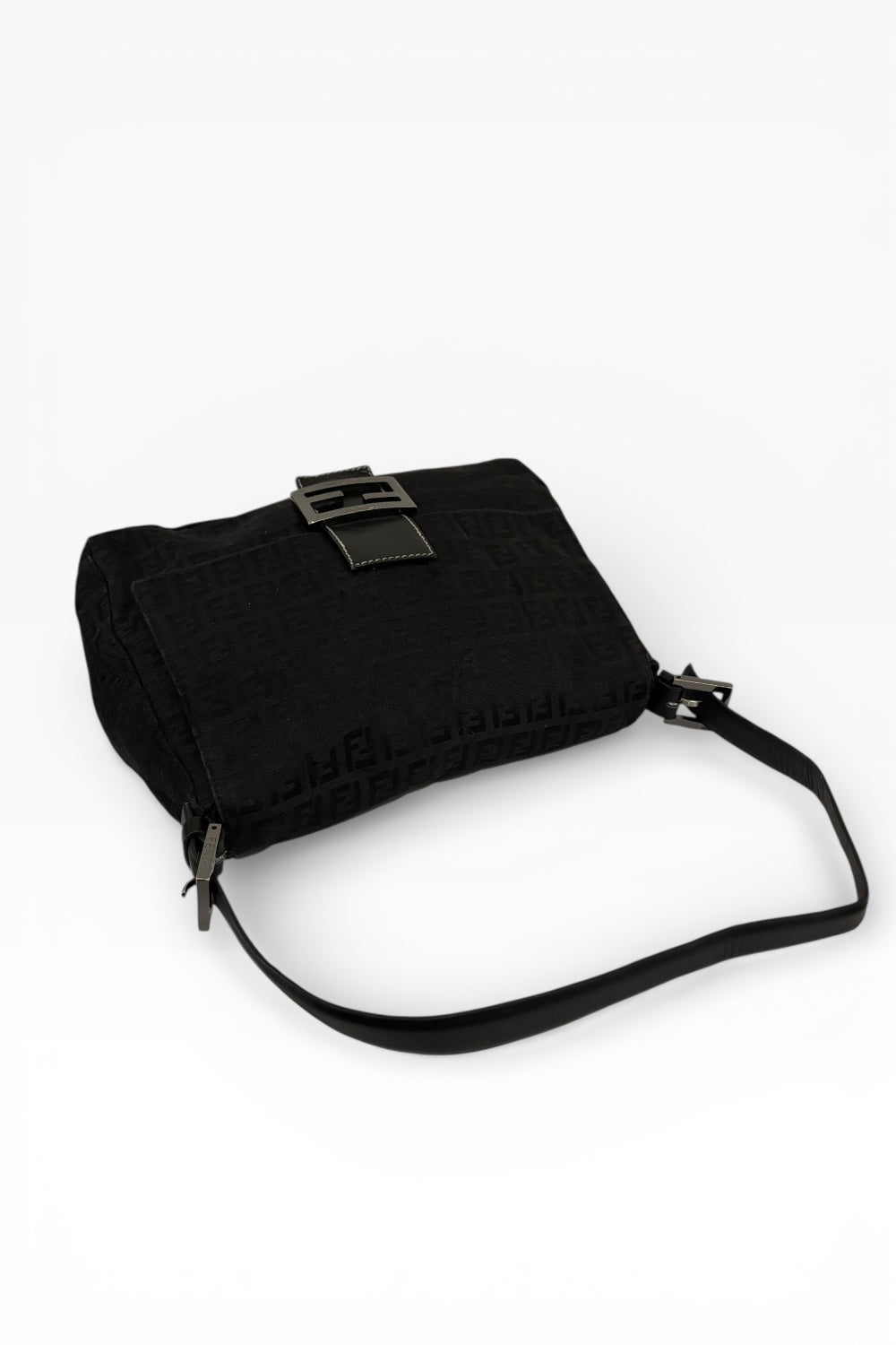 Fendi Black Zucca Mamma Baguette Canvas & Leather Vintage Shoulder Bag