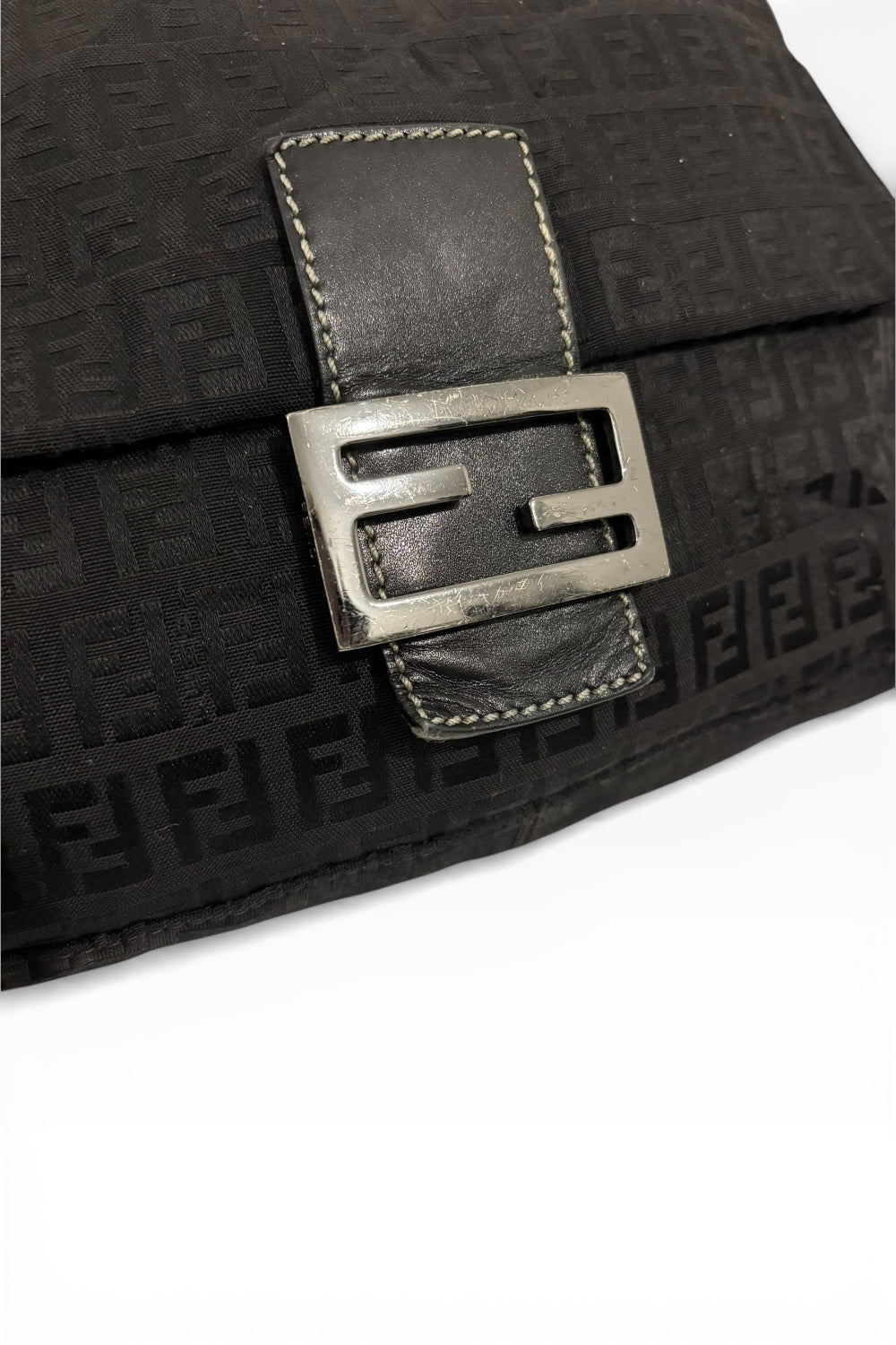 Fendi Black Zucca Mamma Baguette Canvas & Leather Vintage Shoulder Bag