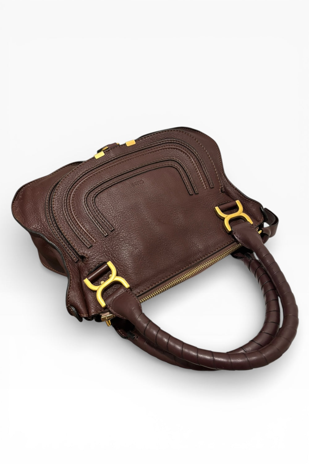 Chloe Marcie Burgundy / Purple Grained Leather  Large Satchel Shoulder Bag