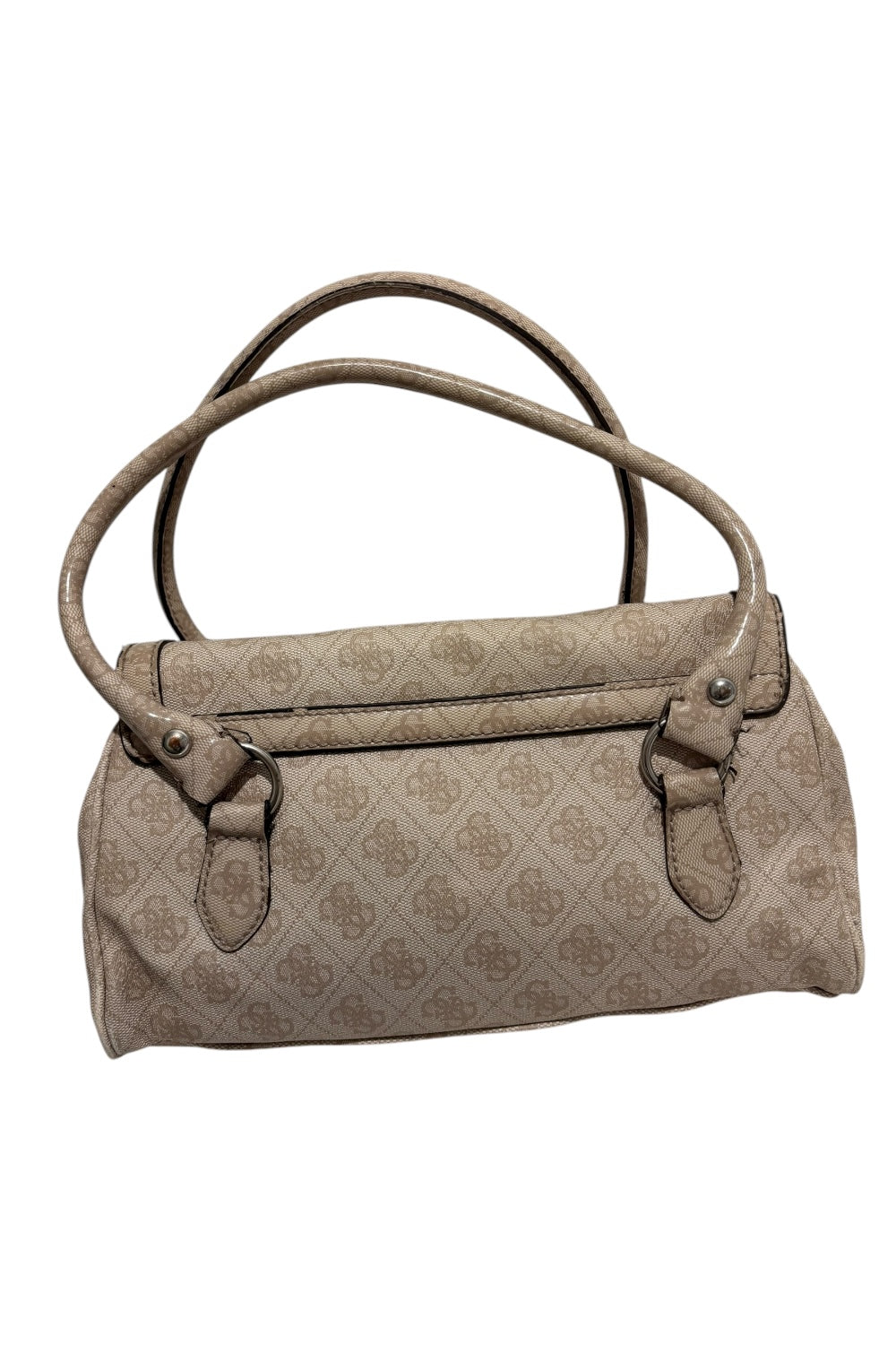 Guess Vintage Beige Leather PVC Signature Monogram Shoulder Bag