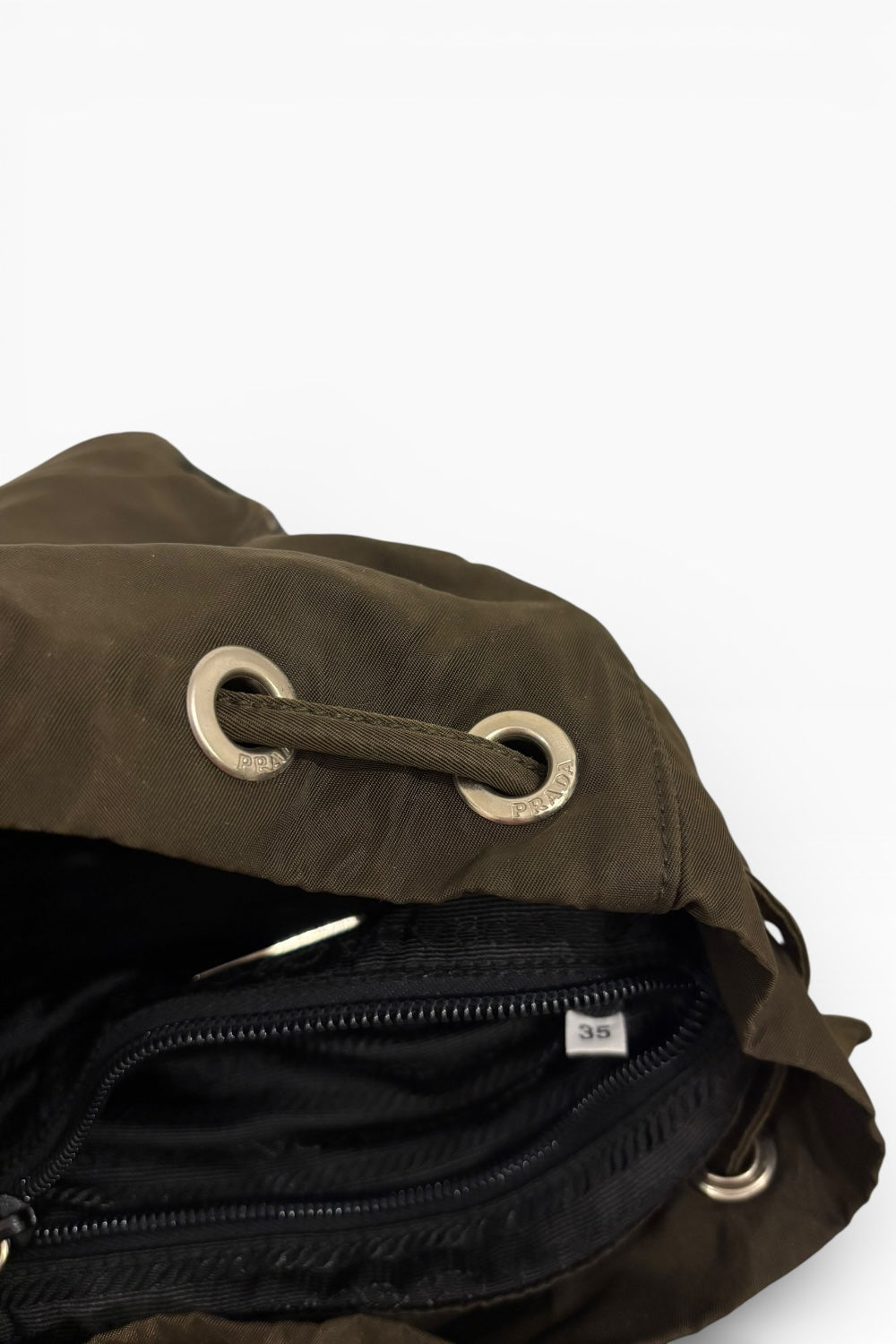 Prada Khaki Re-Nylon Medium Green & Saffiano  Leather Trim Tessuto Backpack