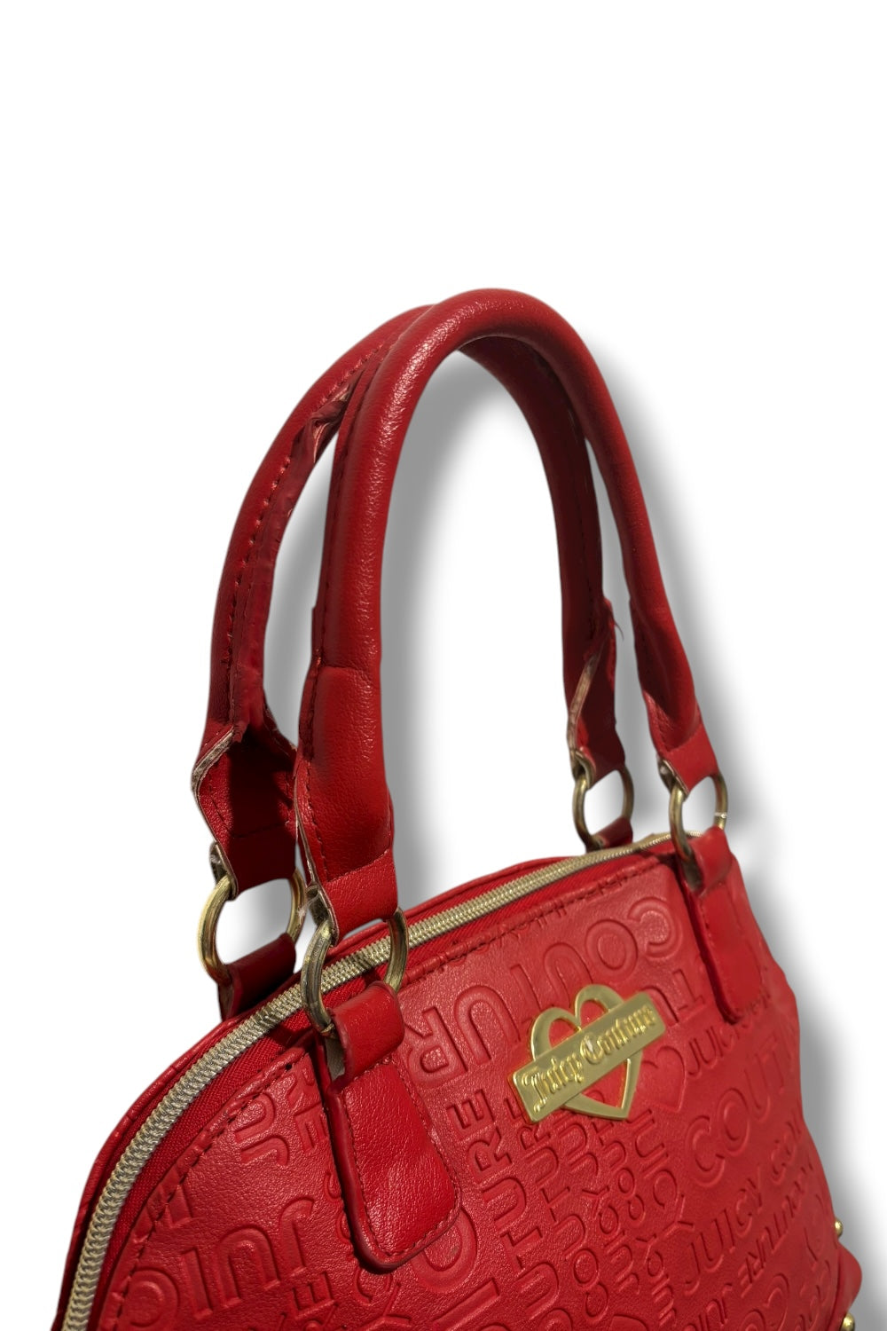 Juicy Couture Red Vintage Signature Leather & Gold Hardware Studded Shoulder Bag