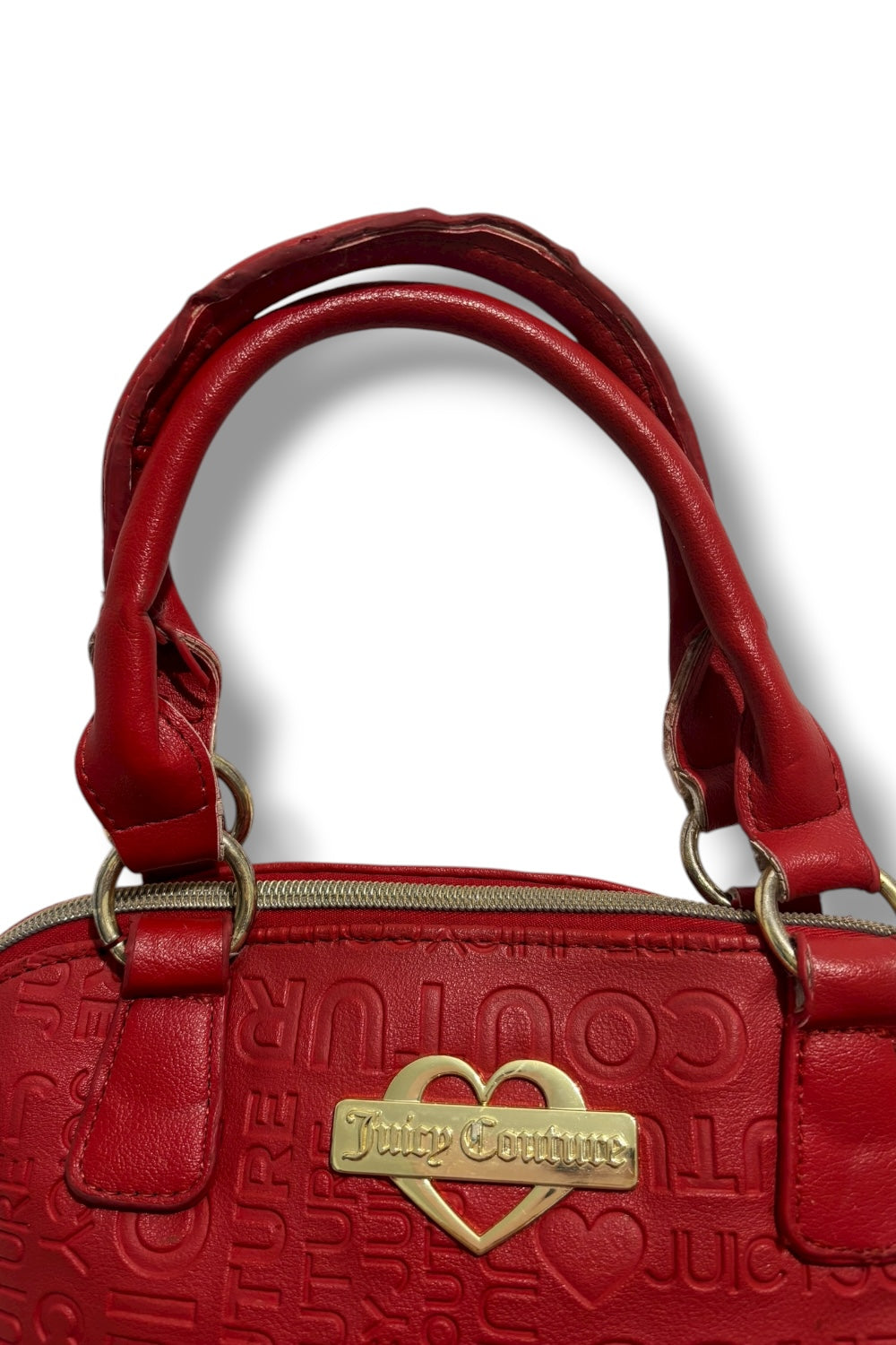 Juicy Couture Red Vintage Signature Leather & Gold Hardware Studded Shoulder Bag