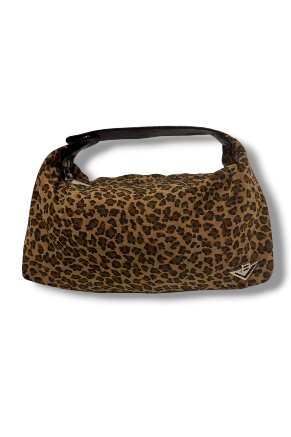 Bottega Veneta Leopard Print Vintage Brown & Black Satin Leather Top Handle Bag