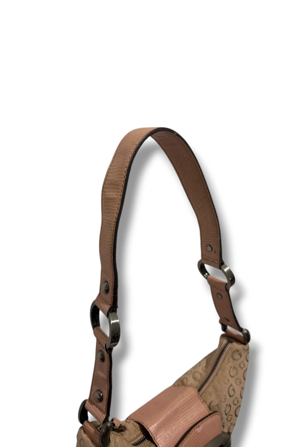 Guess Rare Vintage 90’s Brown Beige & Pink Canvas & Leather PVC Hobo Shoulder Bag