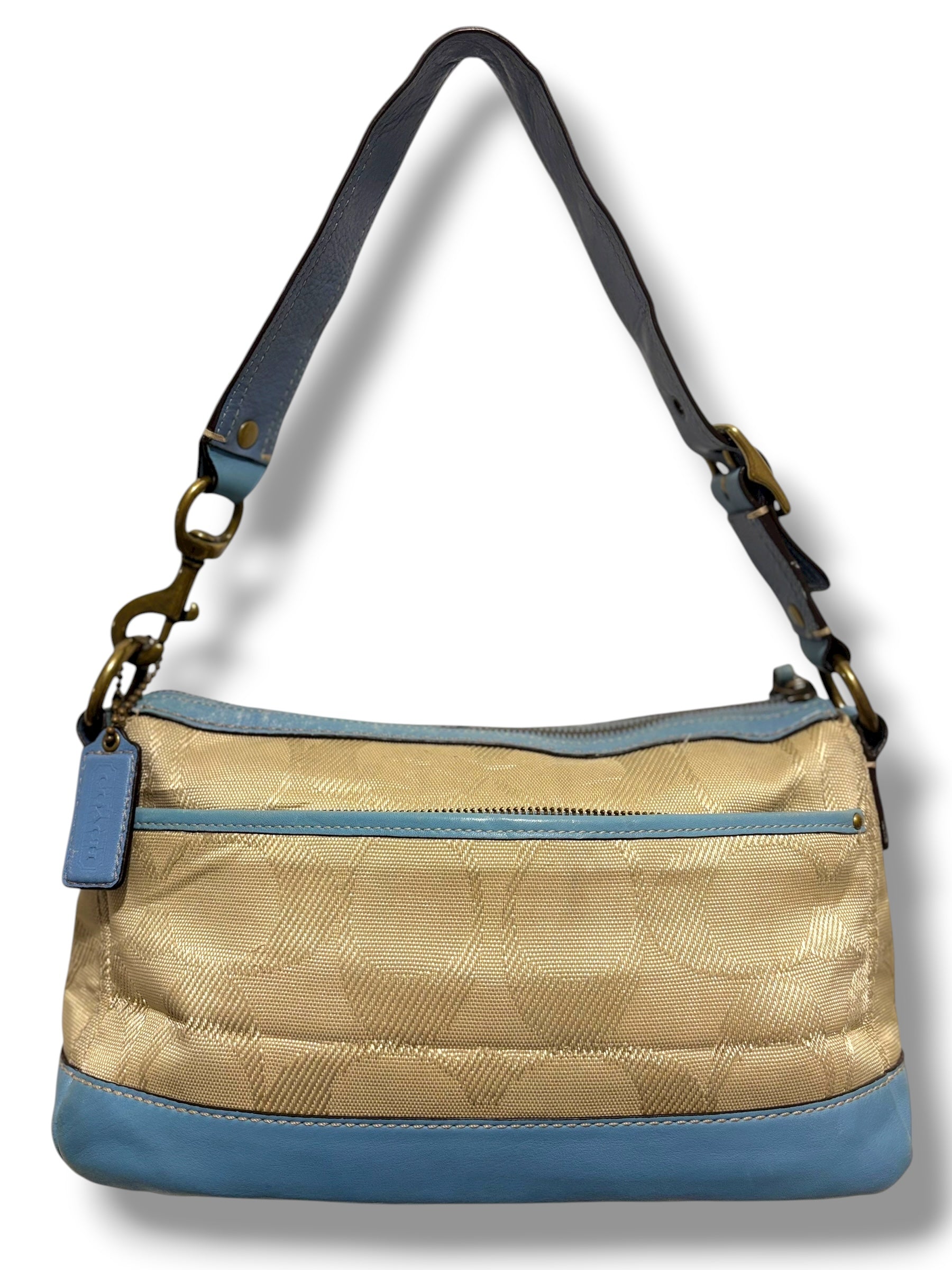Coach Rare Brown Cream & Blue Turn lock Legacy Signature Vintage Shoulder Bag