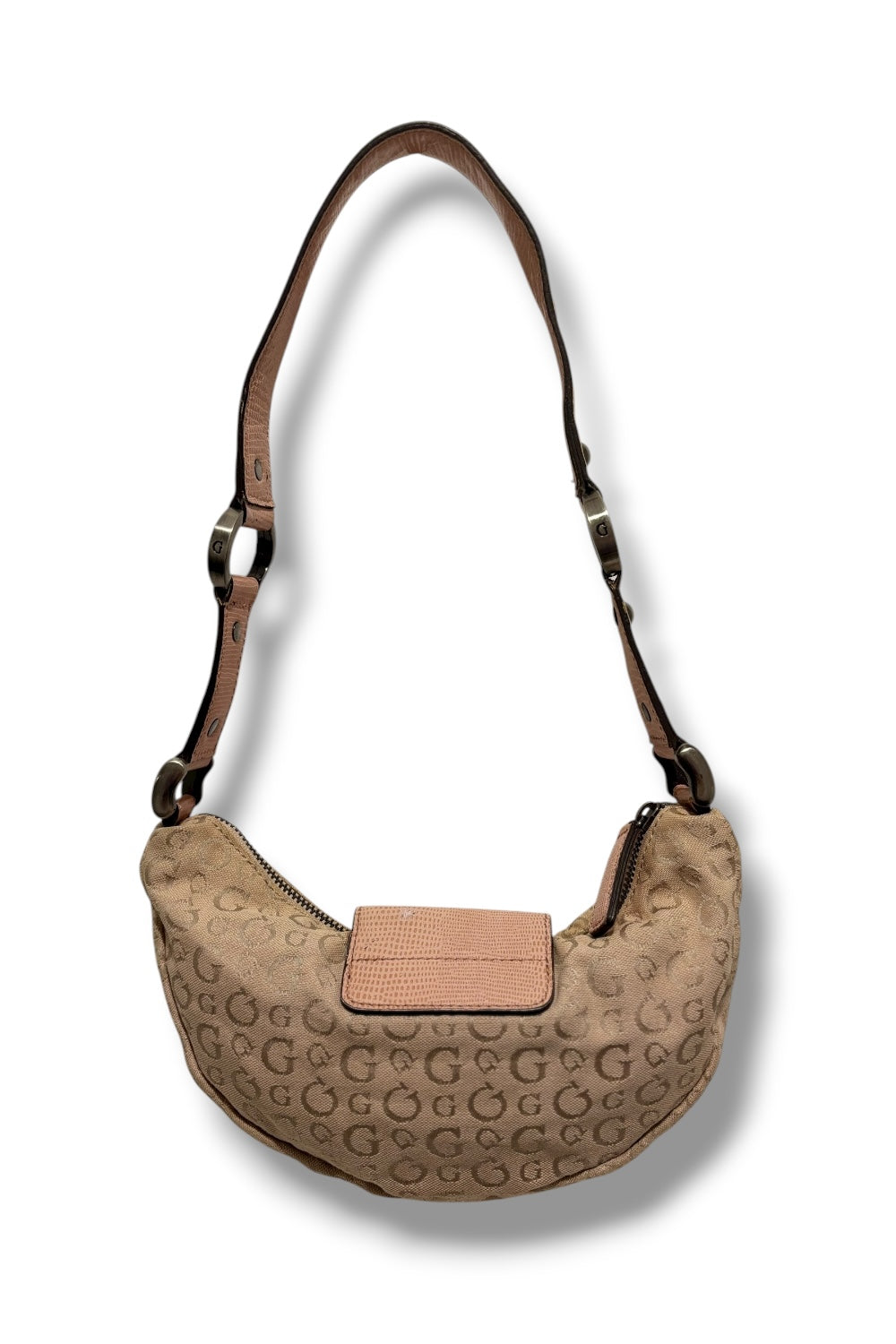 Guess Rare Vintage 90’s Brown Beige & Pink Canvas & Leather PVC Hobo Shoulder Bag