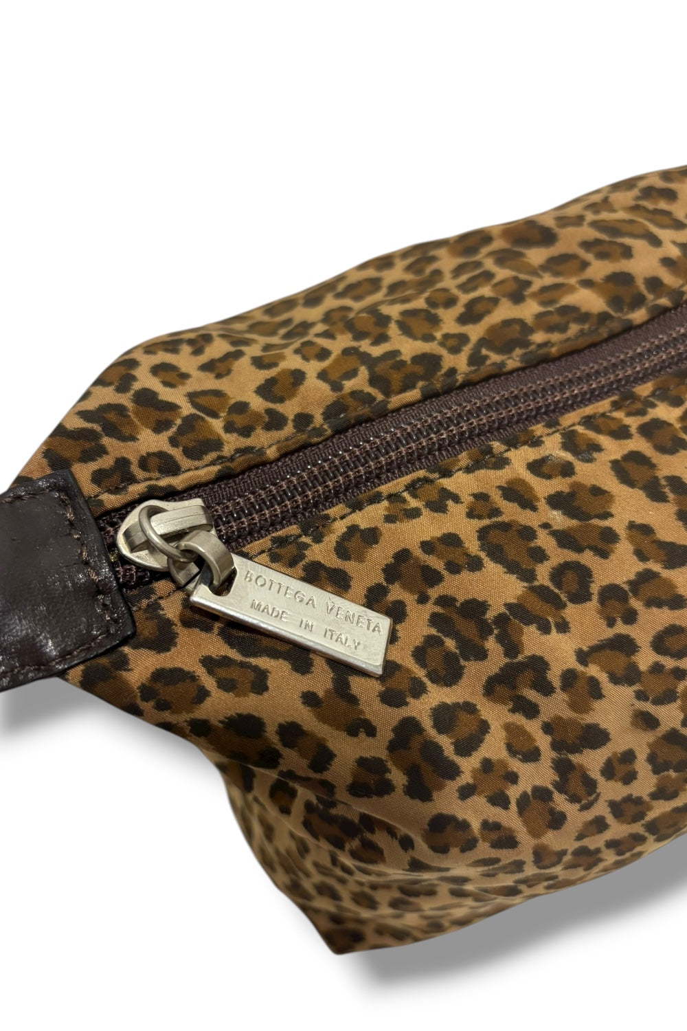 Bottega Veneta Leopard Print Vintage Brown & Black Satin Leather Top Handle Bag
