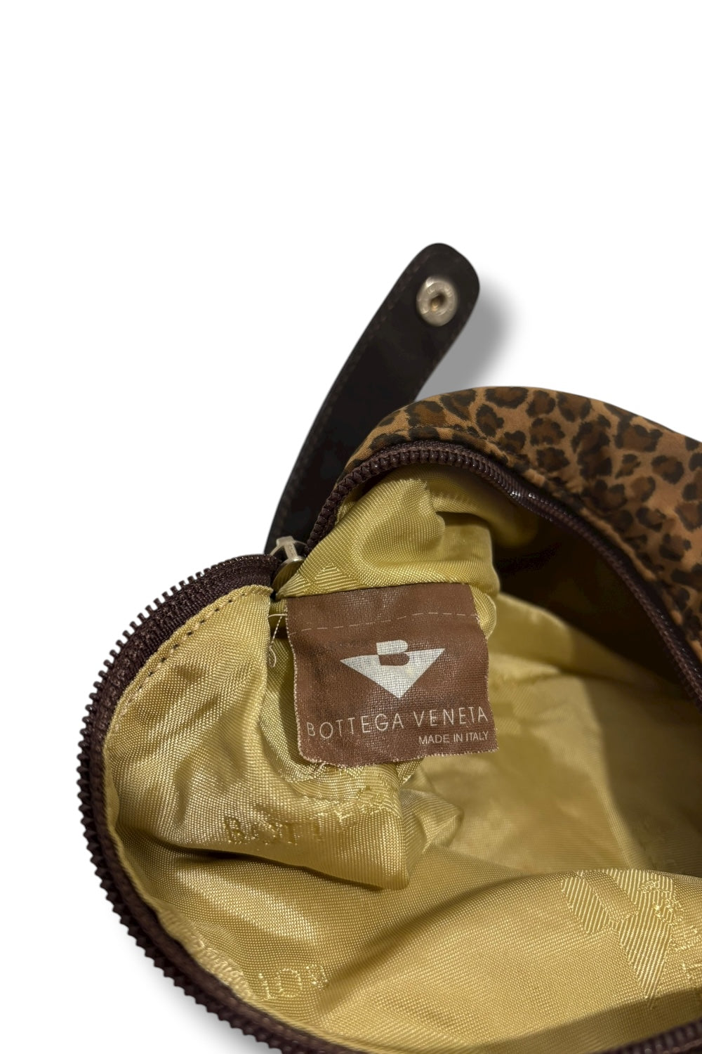 Bottega Veneta Leopard Print Vintage Brown & Black Satin Leather Top Handle Bag