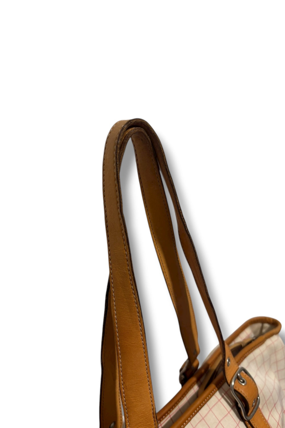 Coach Vintage Hampton Brown Leather & White Plaid Tote Shoulder Bag