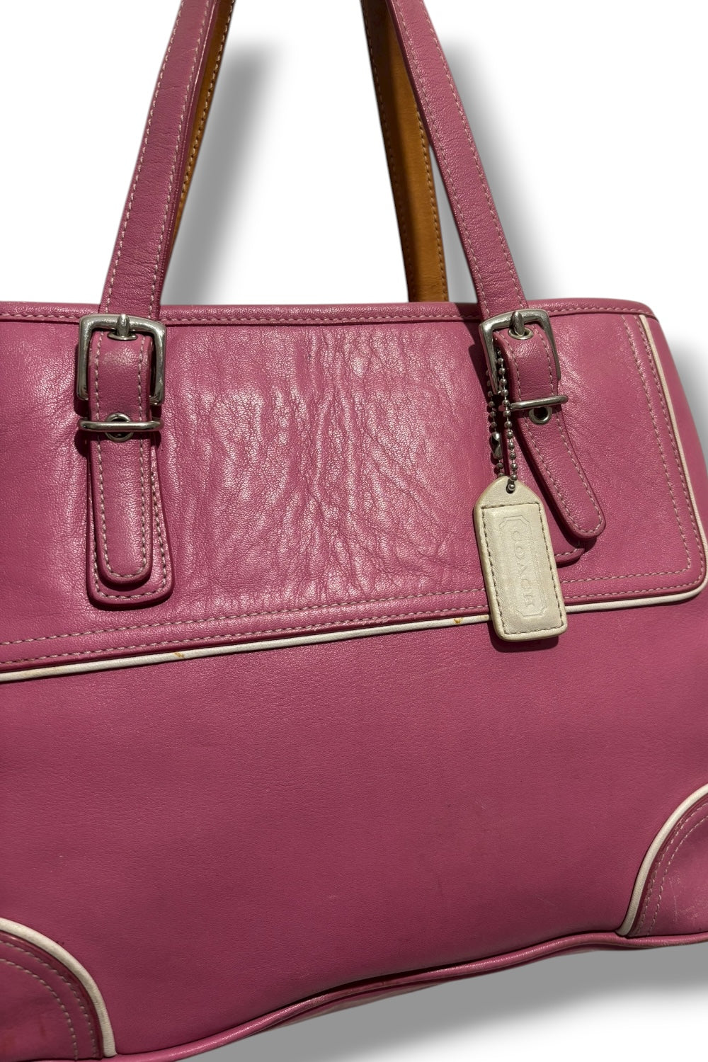 Coach Pink Hampton Leather & Silver Hardware Tote Shoulder Bag
