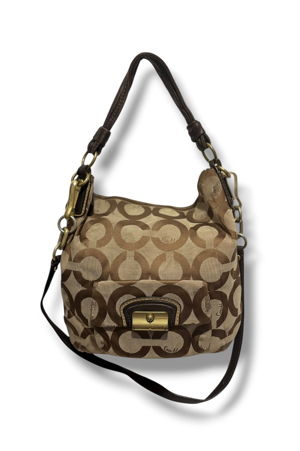 Coach Brown Khaki Kristin Signature Sateen Canvas & Leather Shoulder Bag