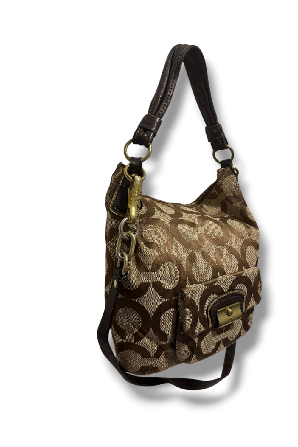 Coach Brown Khaki Kristin Signature Sateen Canvas & Leather Shoulder Bag