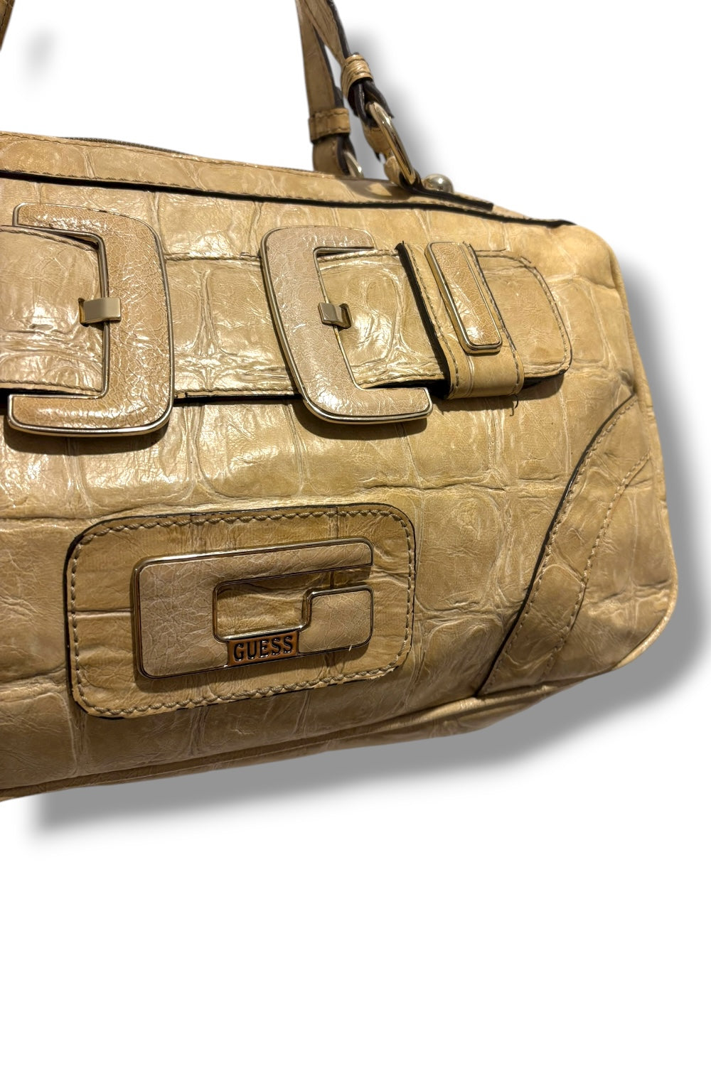 Guess Beige / Cream Croc Embossed PVC  Leather Vintage Y2K Guess Bag