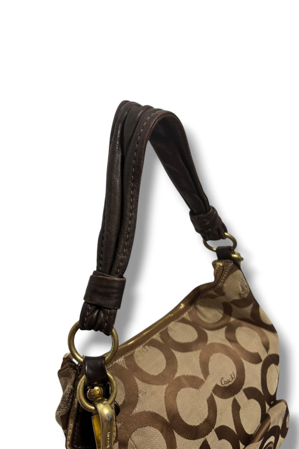 Coach Brown Khaki Kristin Signature Sateen Canvas & Leather Shoulder Bag