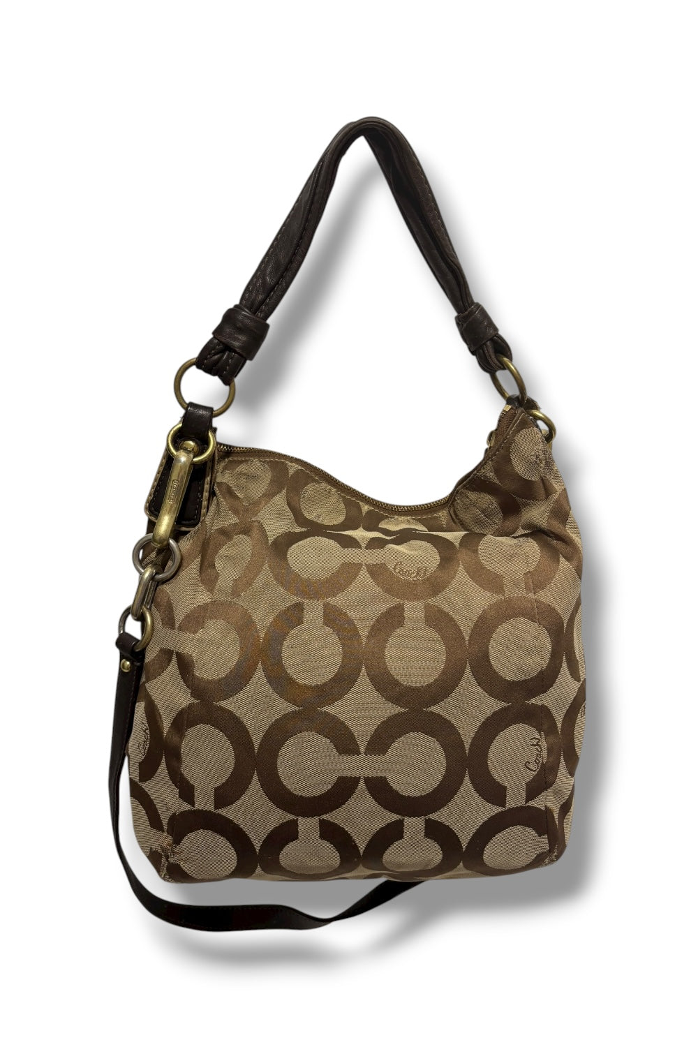 Coach Brown Khaki Kristin Signature Sateen Canvas & Leather Shoulder Bag