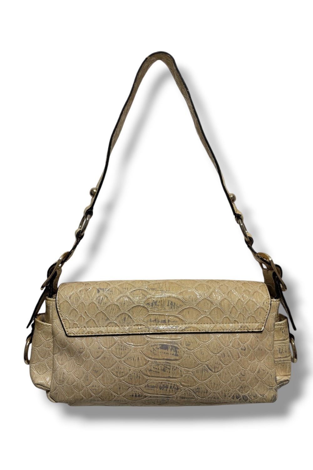 Guess Vintage Beige & Cream Crocodile Leather PVC Embossed Shoulder Bag