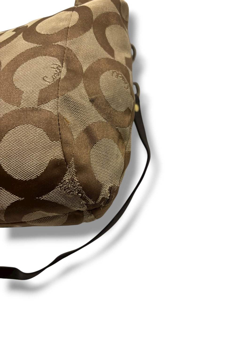 Coach Brown Khaki Kristin Signature Sateen Canvas & Leather Shoulder Bag