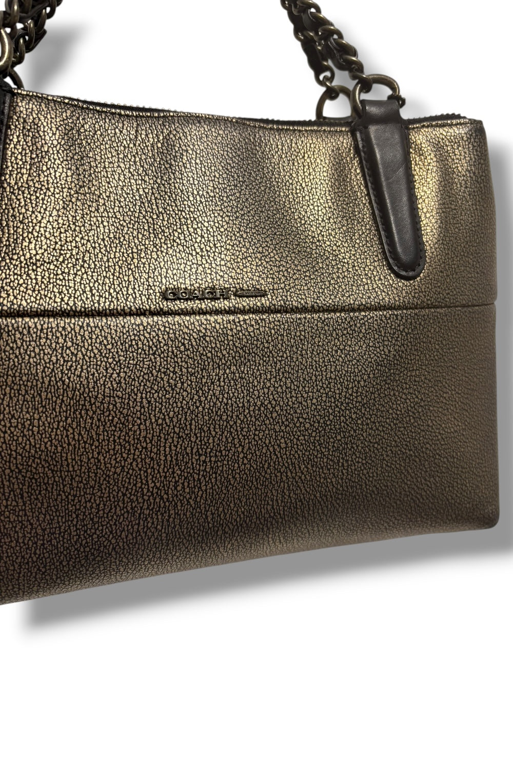 Coach Borough Mini Leather Turn lock Black & Gold Metallic Chain Shoulder Bag