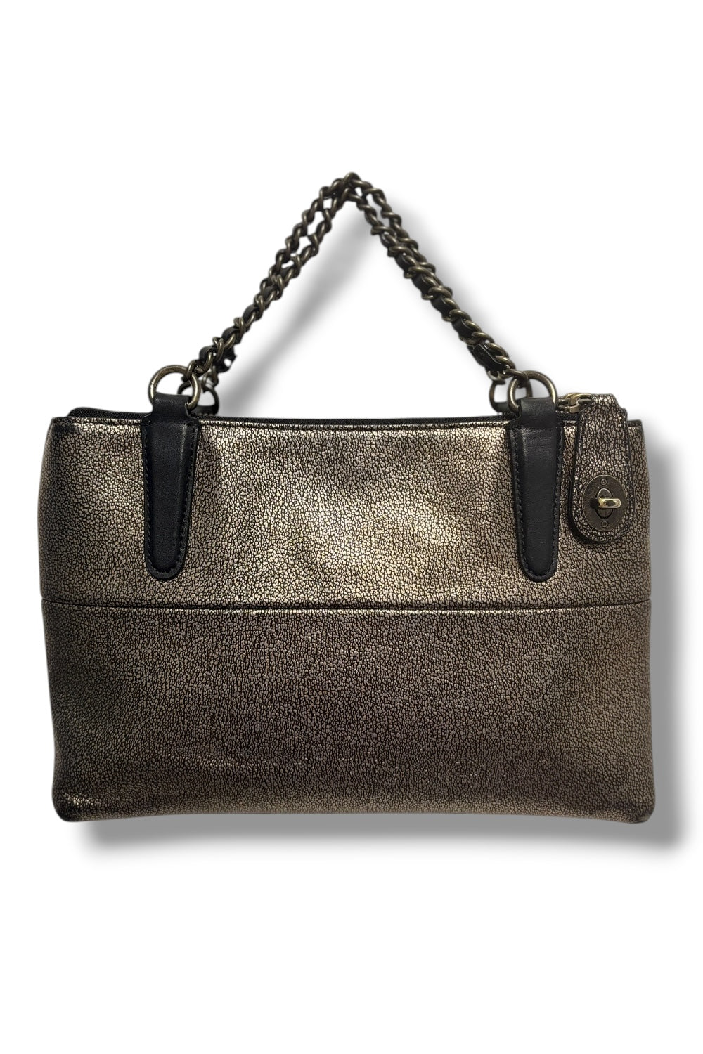 Coach Borough Mini Leather Turn lock Black & Gold Metallic Chain Shoulder Bag