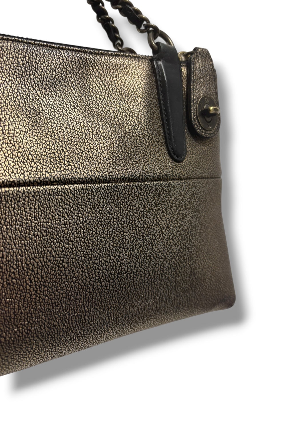 Coach Borough Mini Leather Turn lock Black & Gold Metallic Chain Shoulder Bag