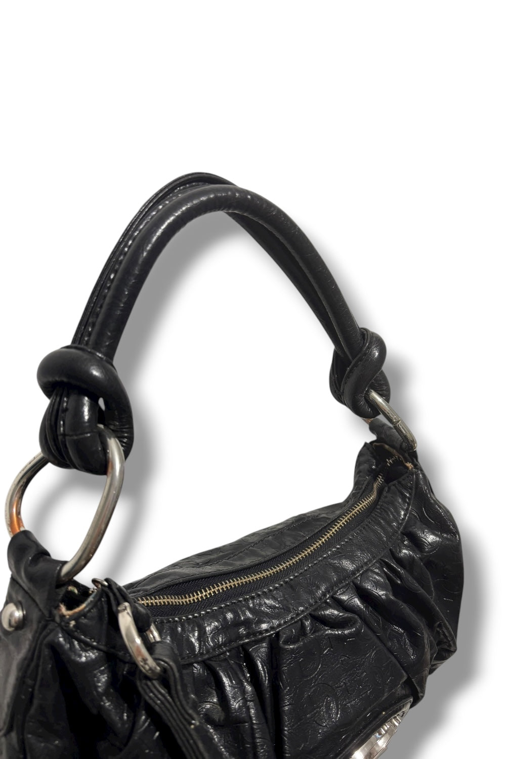 Guess Vintage Black Rare Ruched Vegan Leather Signature Shoulder Bag