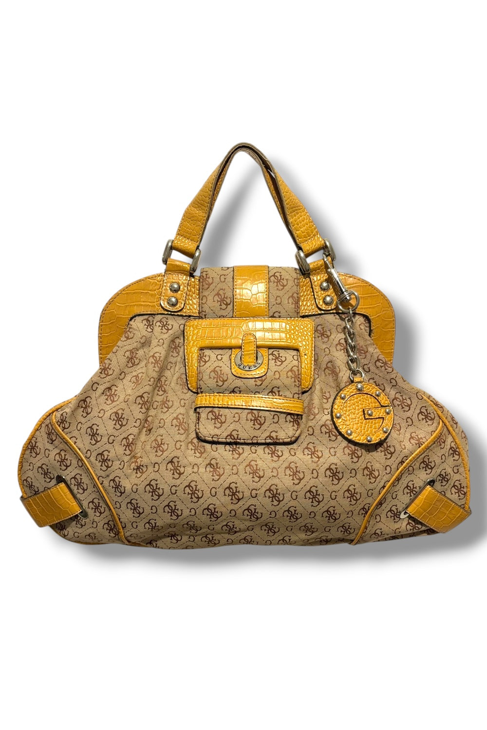 Guess Vintage Beige / Brown Signature Monogram Canvas & PVC 2000's Shoulder Bag