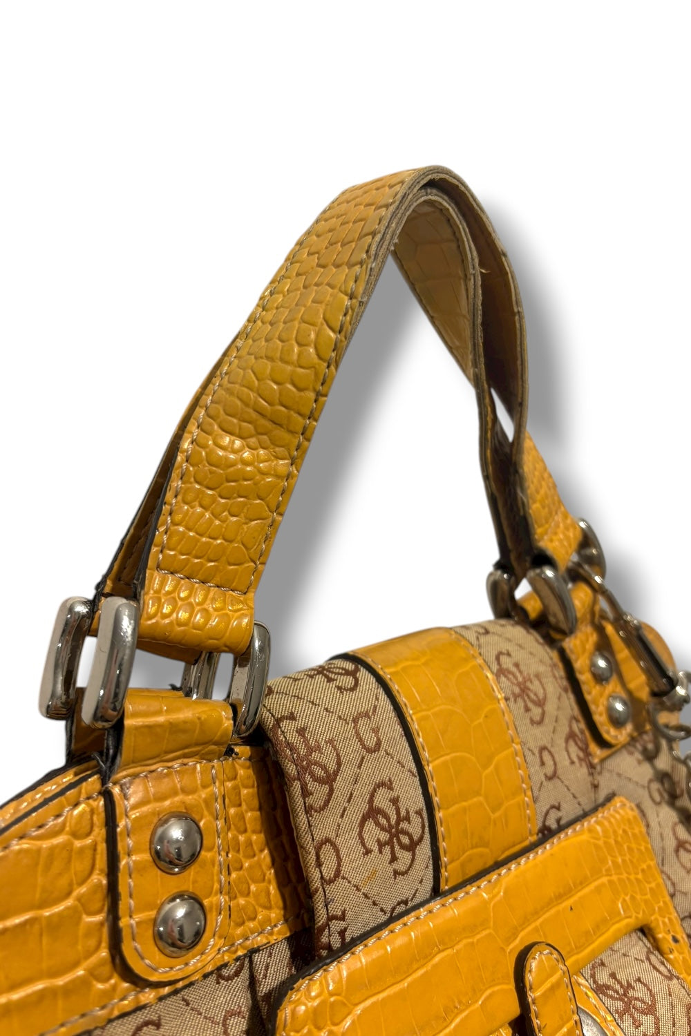 Guess Vintage Beige / Brown Signature Monogram Canvas & PVC 2000's Shoulder Bag