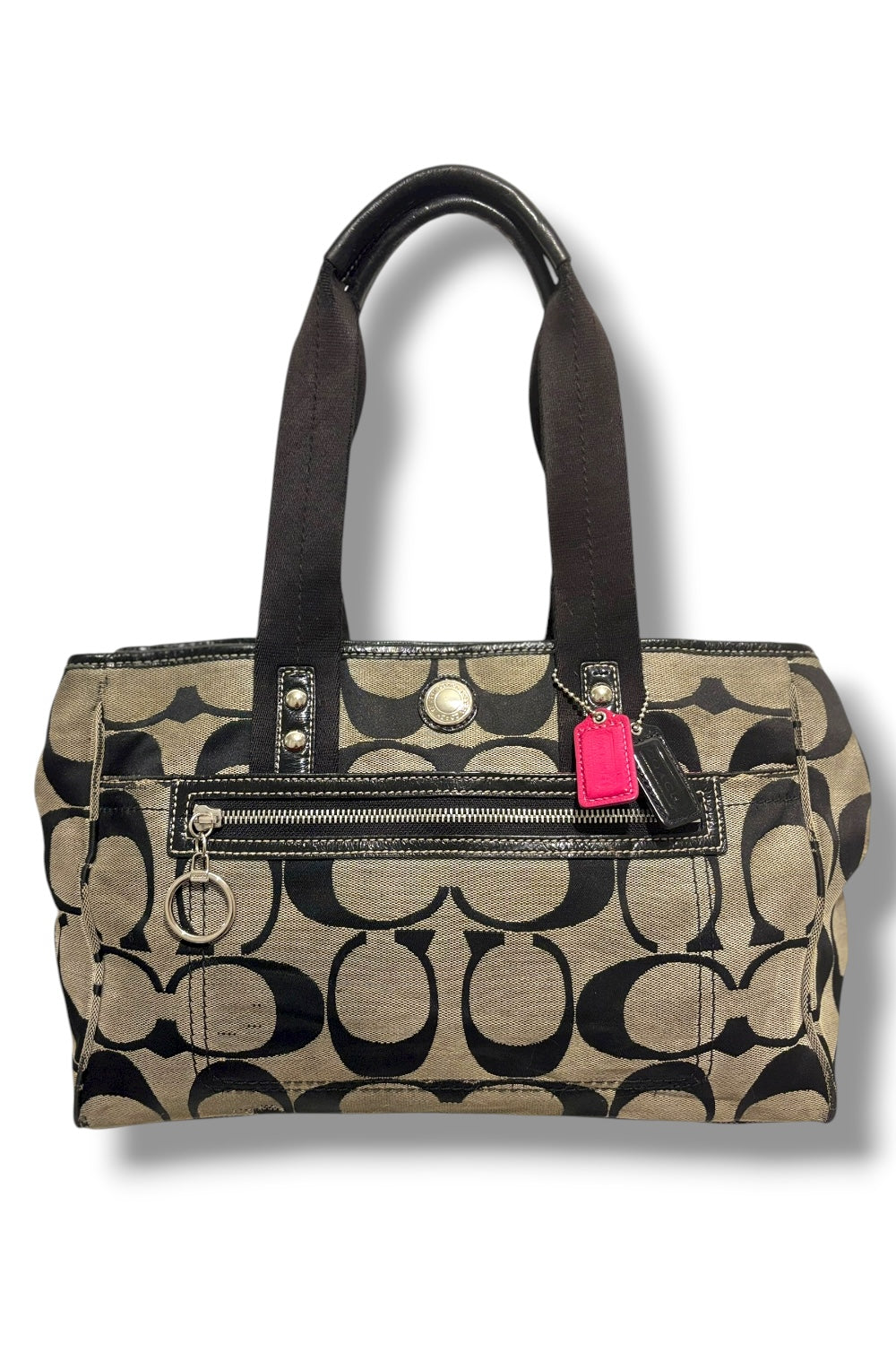 Coach Black & Grey Signature Daisy Canvas & Leather Tote Shoulder Bag