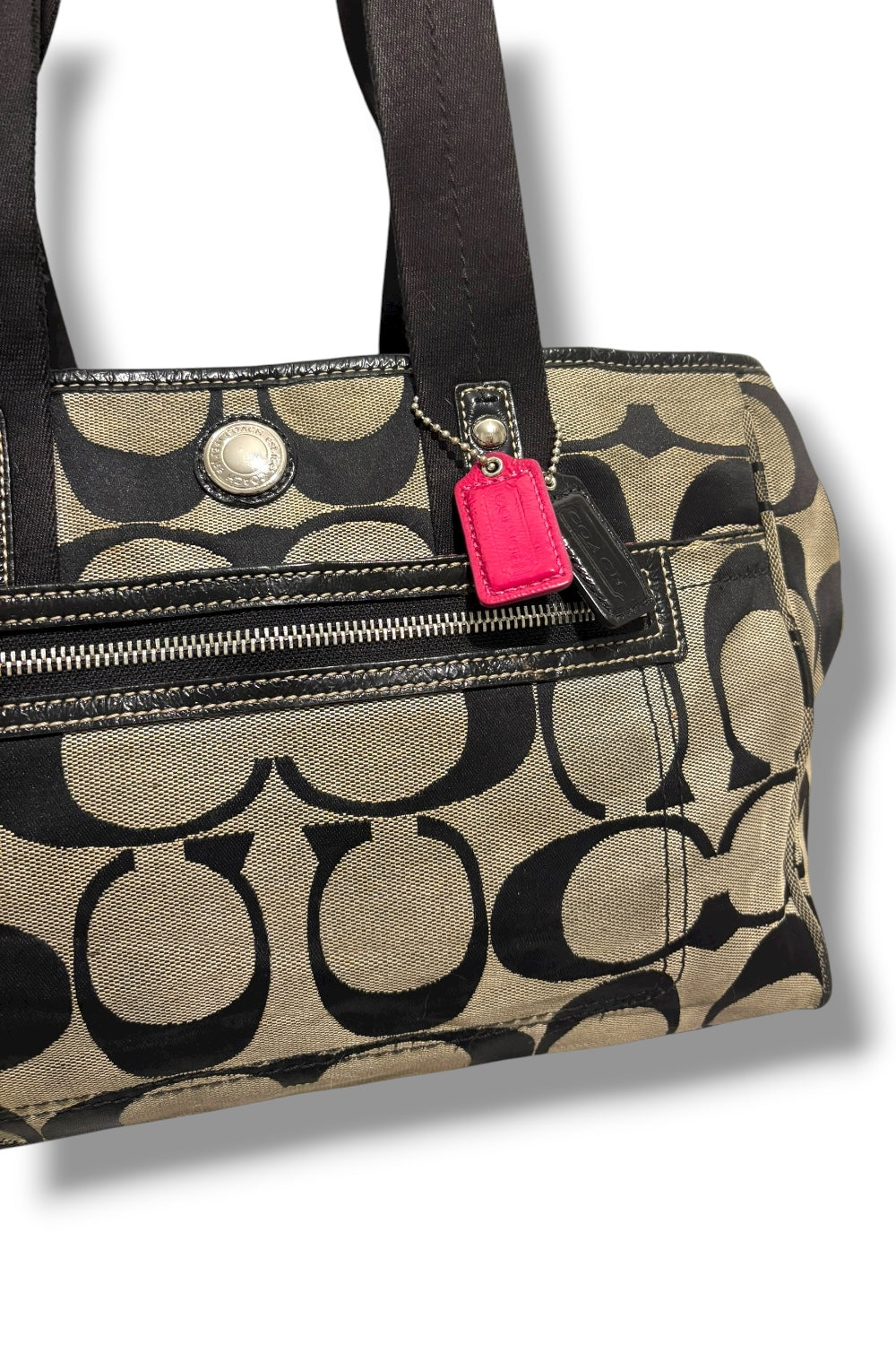 Coach Black & Grey Signature Daisy Canvas & Leather Tote Shoulder Bag