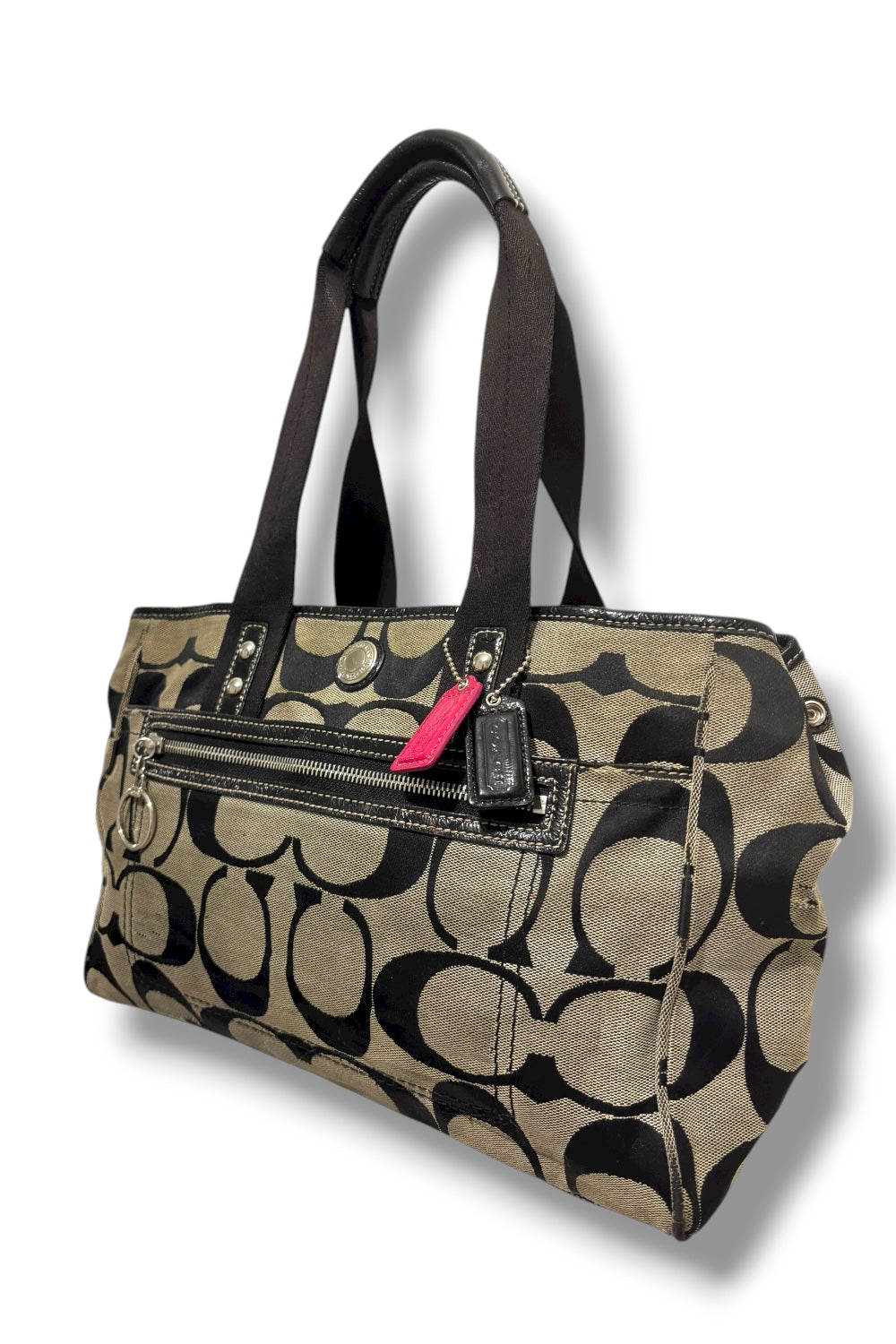 Coach Black & Grey Signature Daisy Canvas & Leather Tote Shoulder Bag