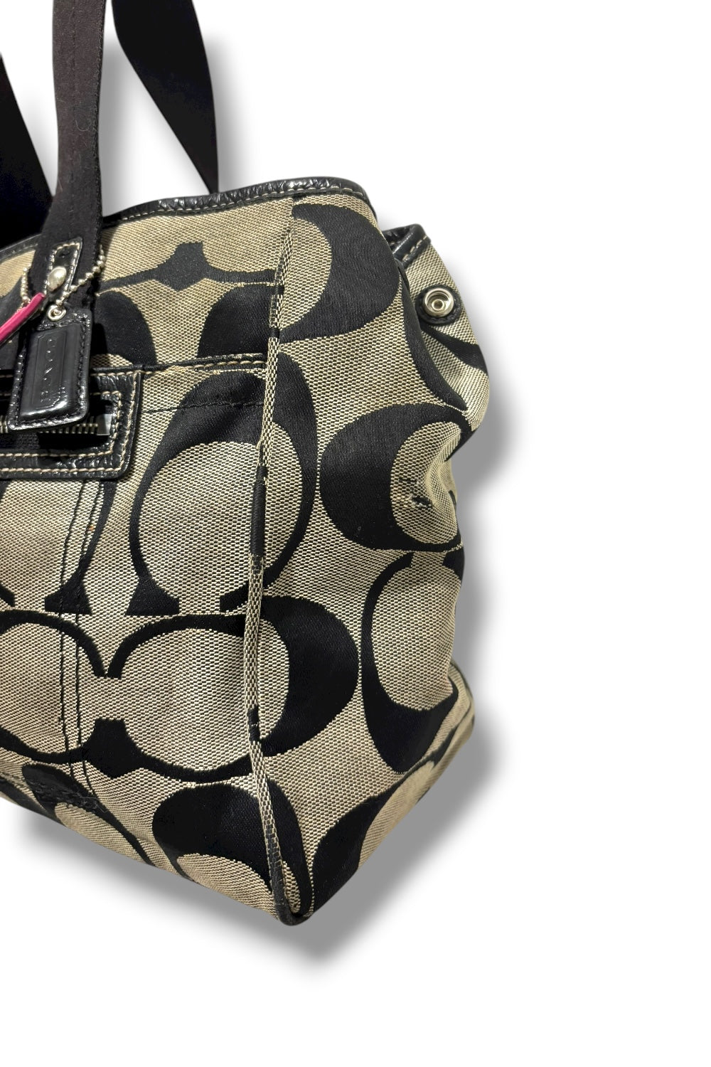 Coach Black & Grey Signature Daisy Canvas & Leather Tote Shoulder Bag