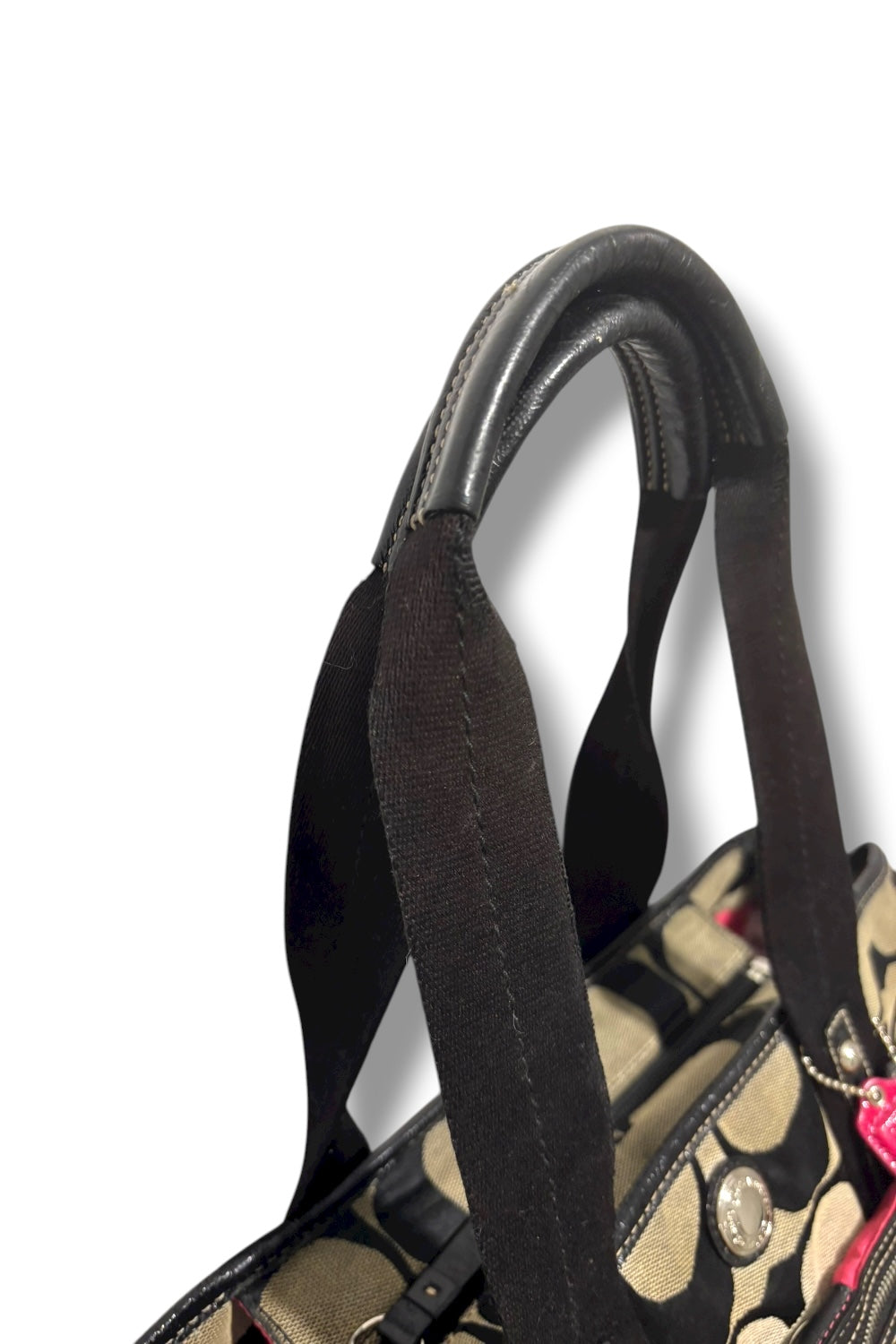 Coach Black & Grey Signature Daisy Canvas & Leather Tote Shoulder Bag