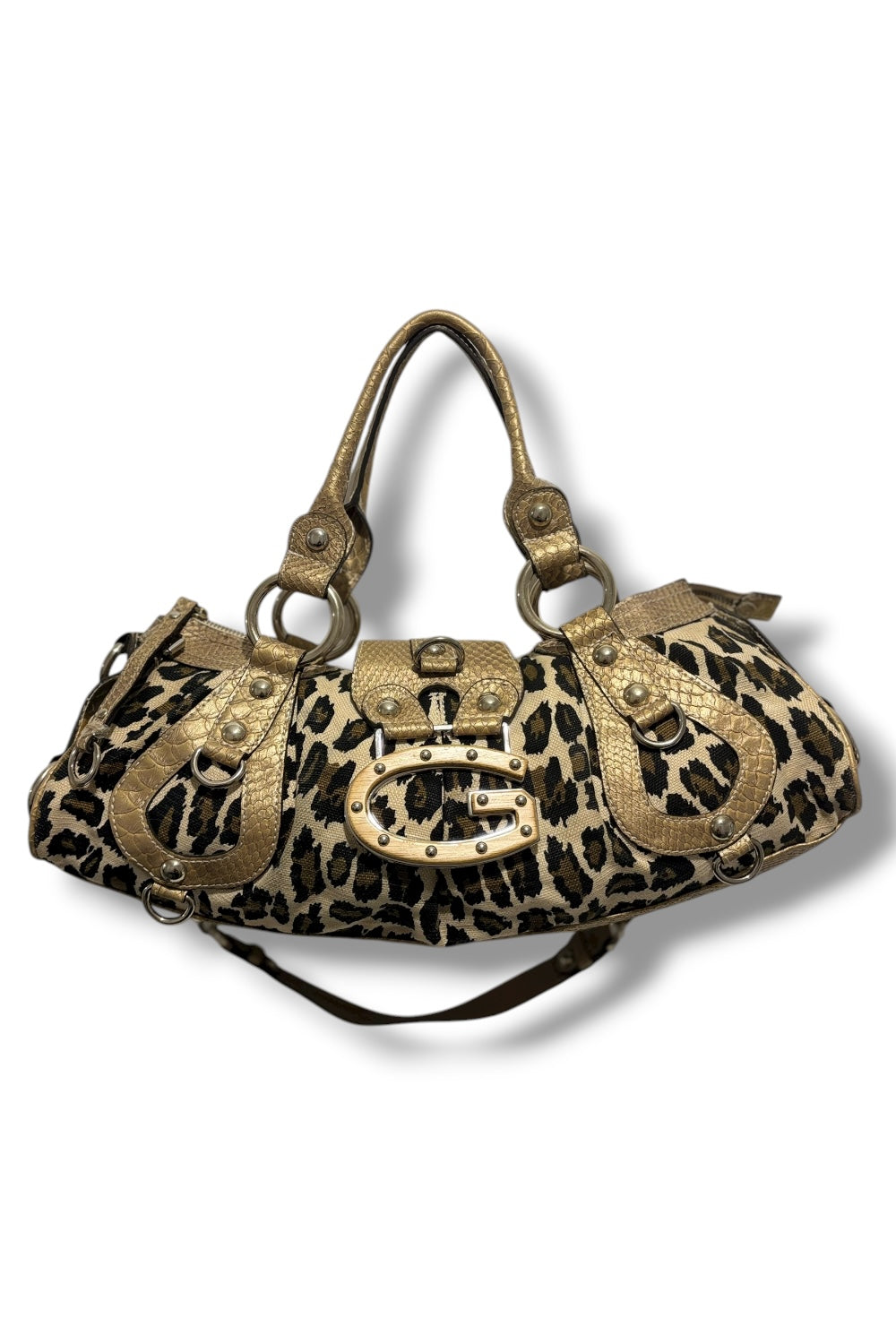 Guess RARE Brown & Gold Snake / Croc Leather PVC & Leopard Print Shoulder Bag
