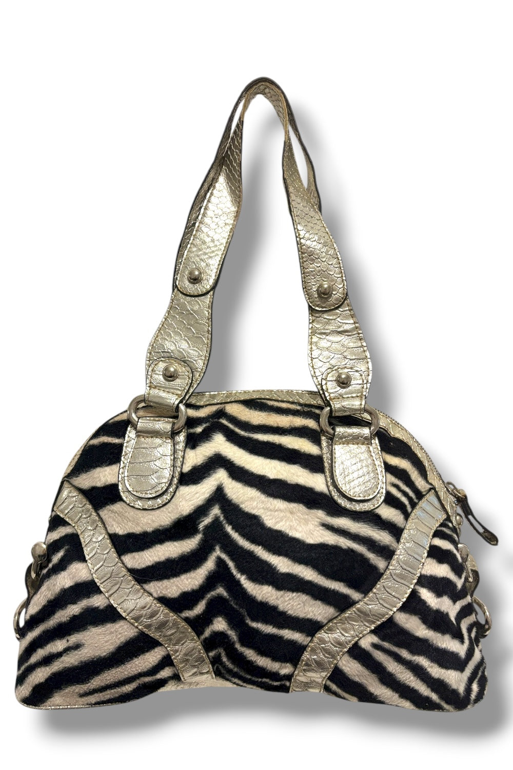 Guess RARE Black & White Zebra Animal Print Faux Fur & Leather PVC Shoulder Bag