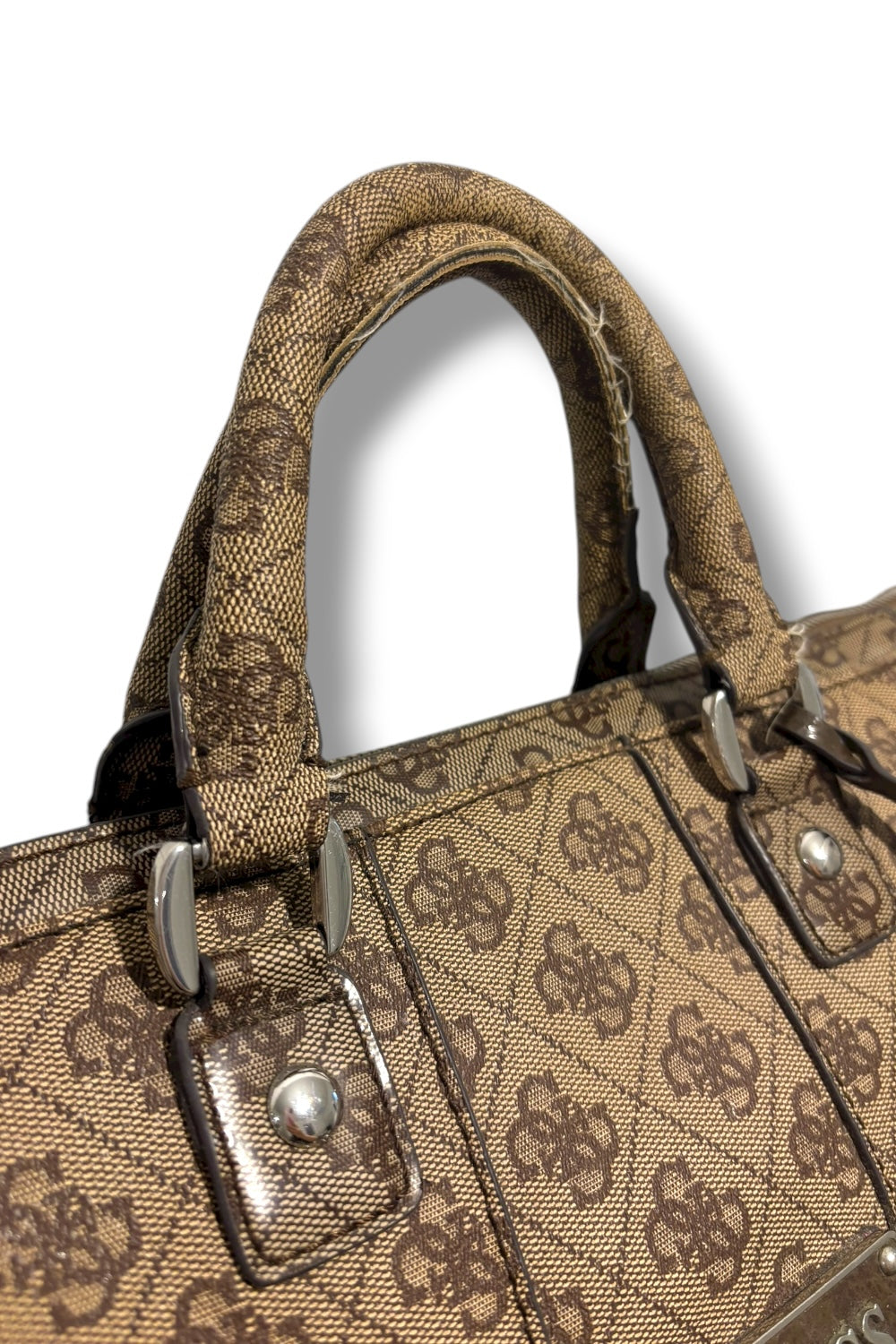 Guess Vintage Brown / Tan Signature Leather PVC Tote Shoulder Bag