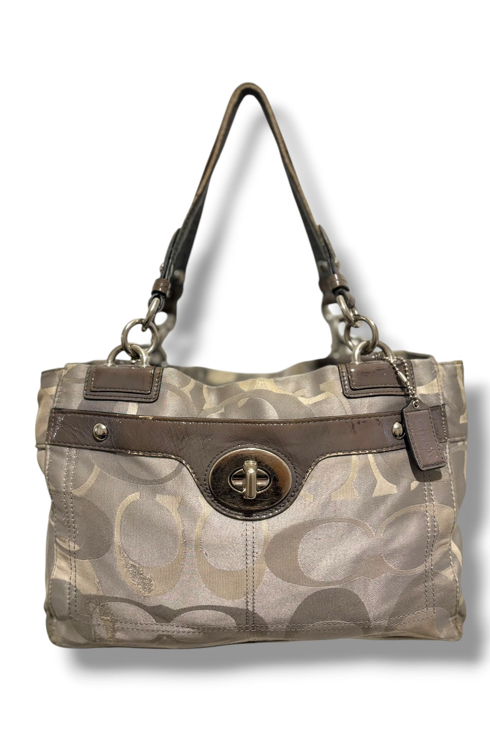 Coach Grey / Silver Penelope Canvas & Leather Signature Large Tote Shoulder Bag