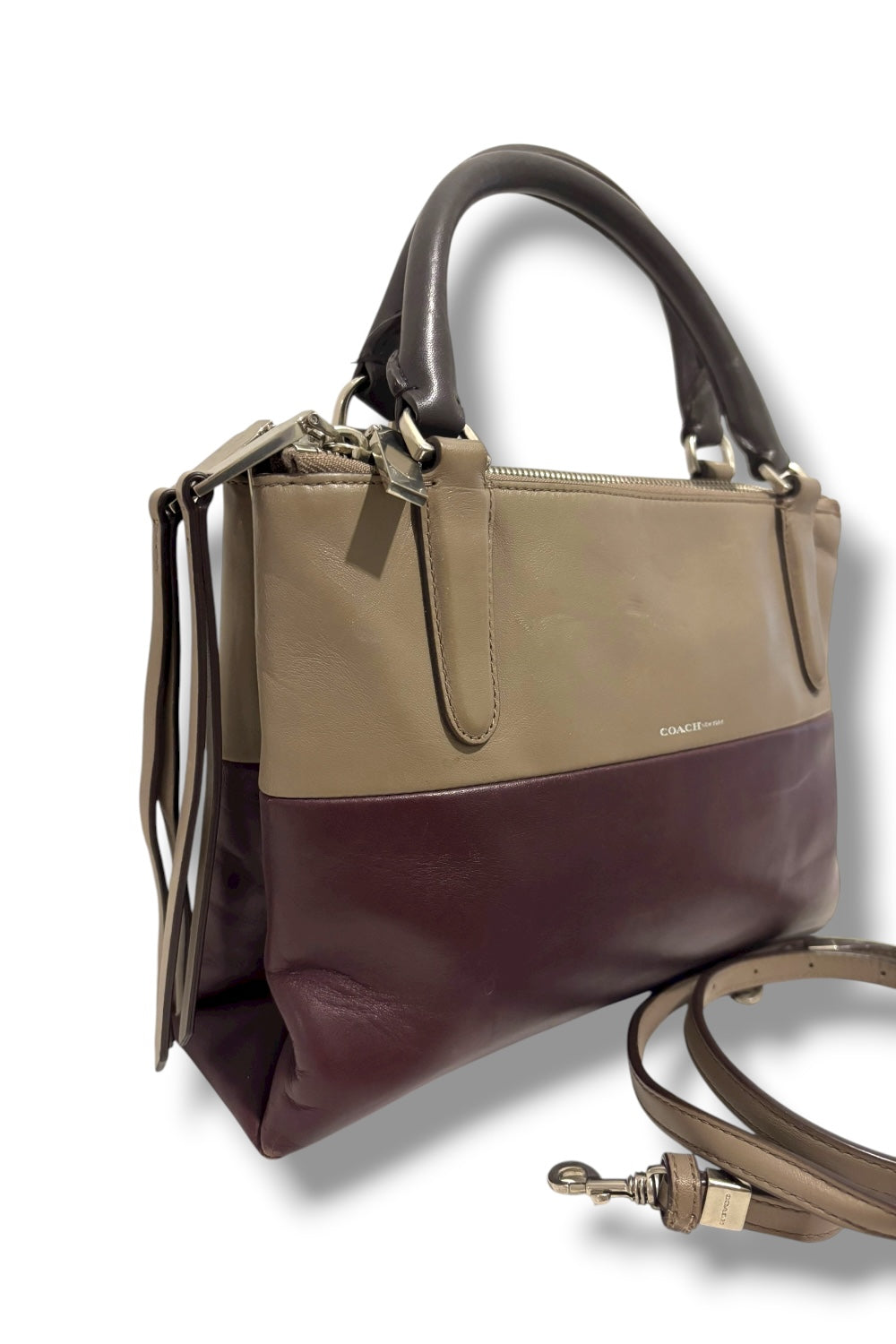 Coach Mini Borough RARE Vintage Retro  Colour block Leather Oxblood & Grey Shoulder Bag