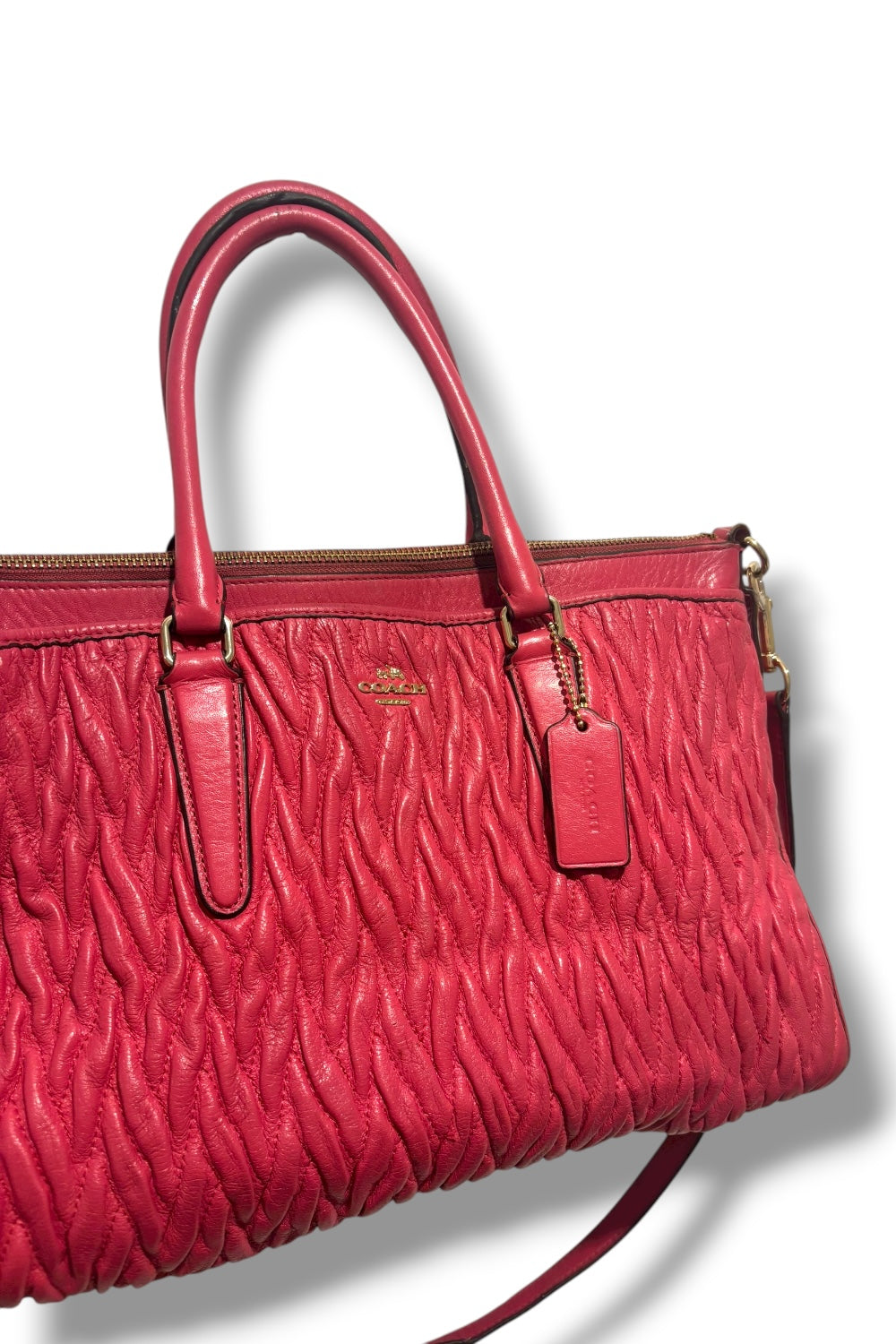 Coach Pink Leather Gathered Twist Madison Carryall Vintage Coral Shoulder Bag