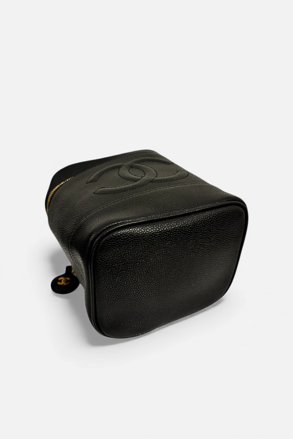 Chanel Black Caviar Leather Timeless Vanity Case Vintage Handbag