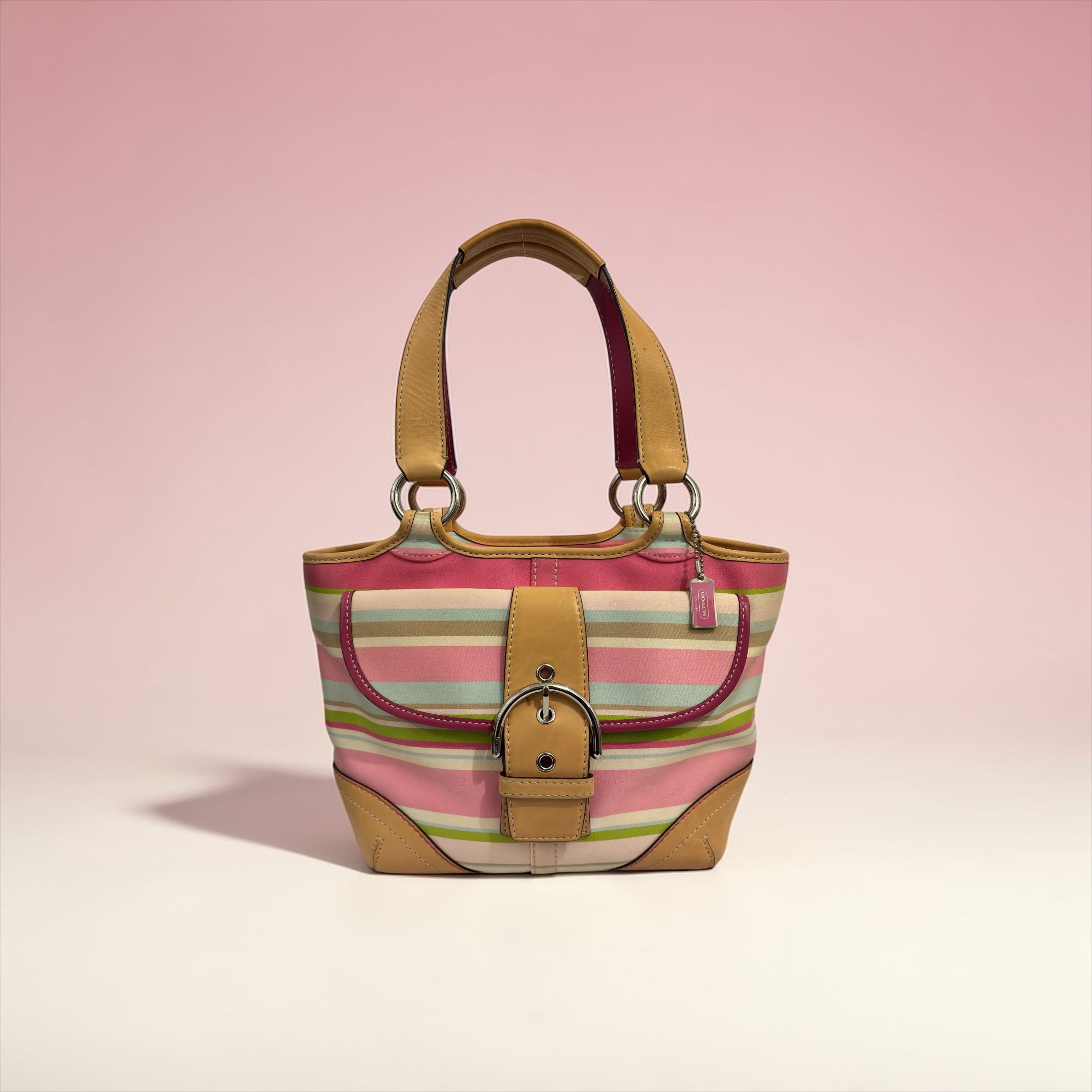 Coach Hampton Canvas & Leather Pink Brown Multicoloured Soho Buckle Vintage Handbag