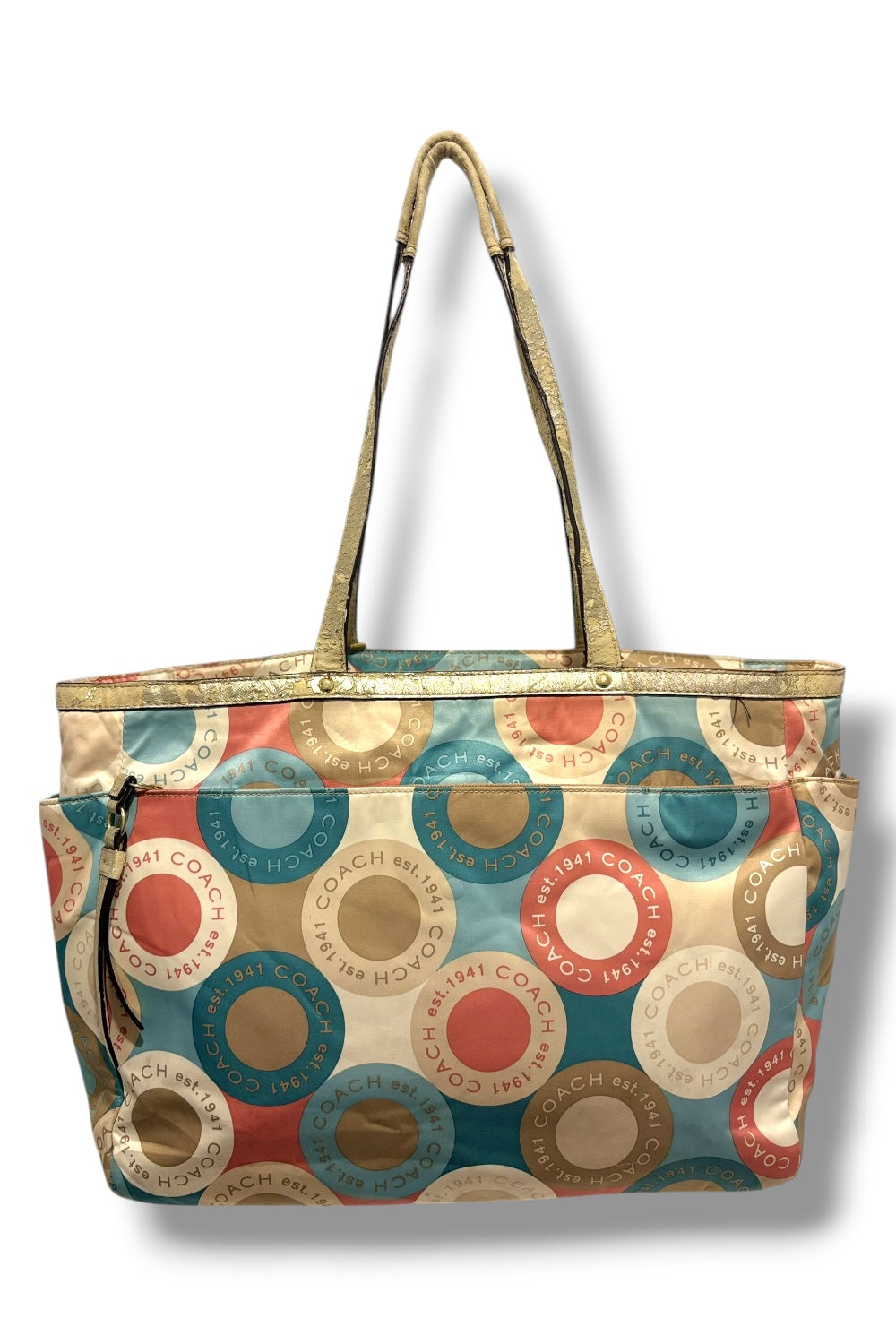 Coach Sateen & Leather XXL Tote / Baby Bag Signature Blue & Pink Shoulder Bag