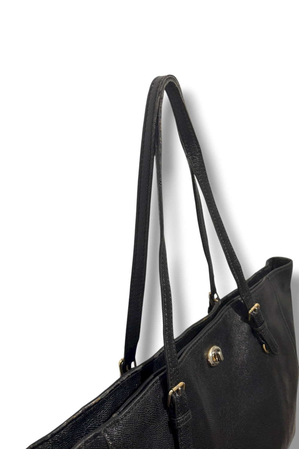 Coach Black Genuine Leather Turn lock Large Gold Hardware Tote Shoulder Bag