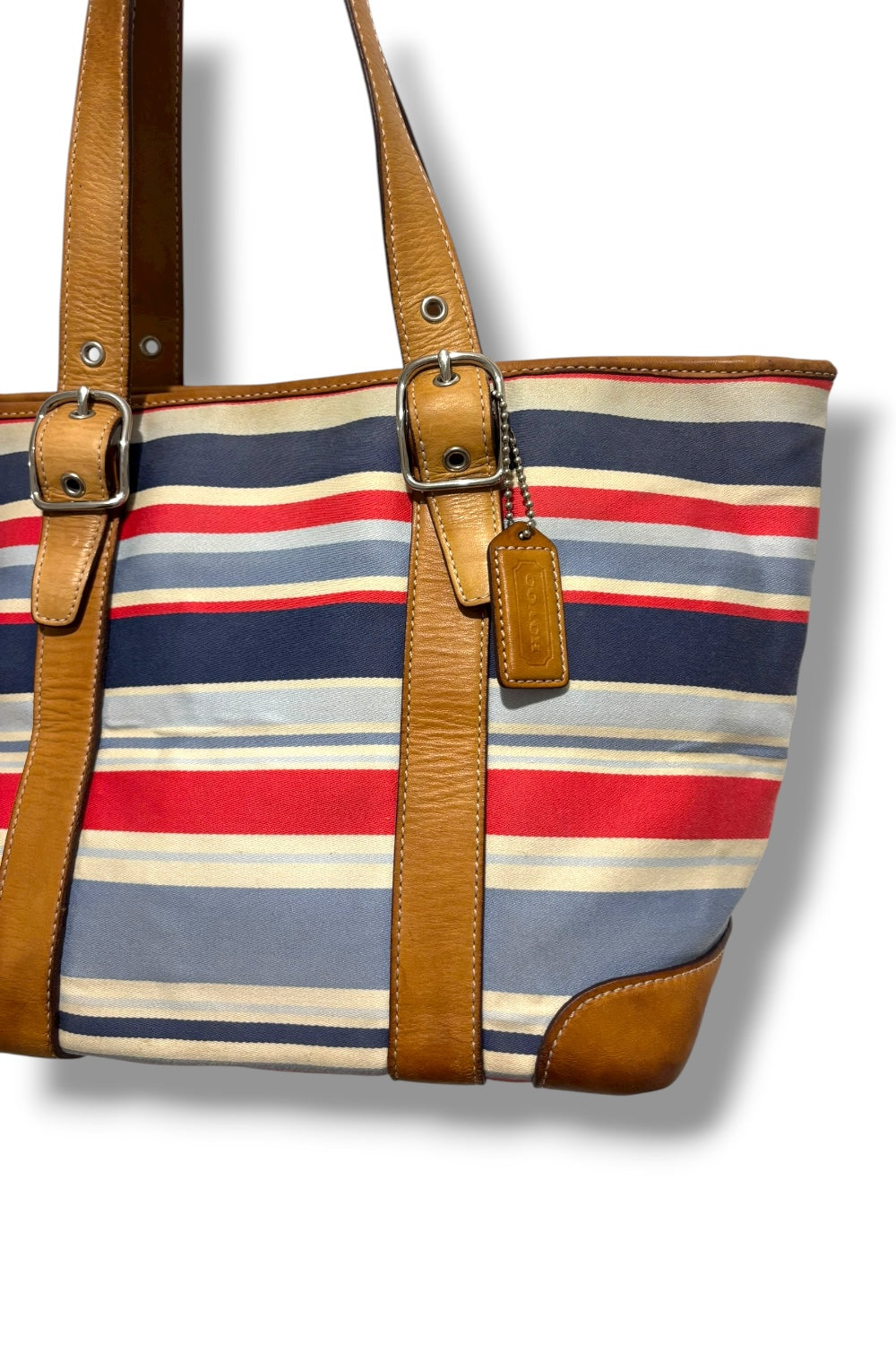 Coach Vintage Hampton Satin & Leather Multicolour Striped Tote Shoulder Bag