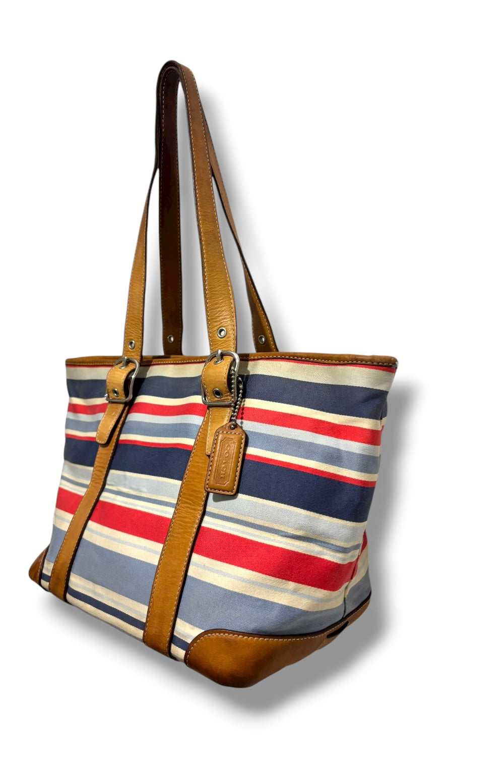 Coach Vintage Hampton Satin & Leather Multicolour Striped Tote Shoulder Bag